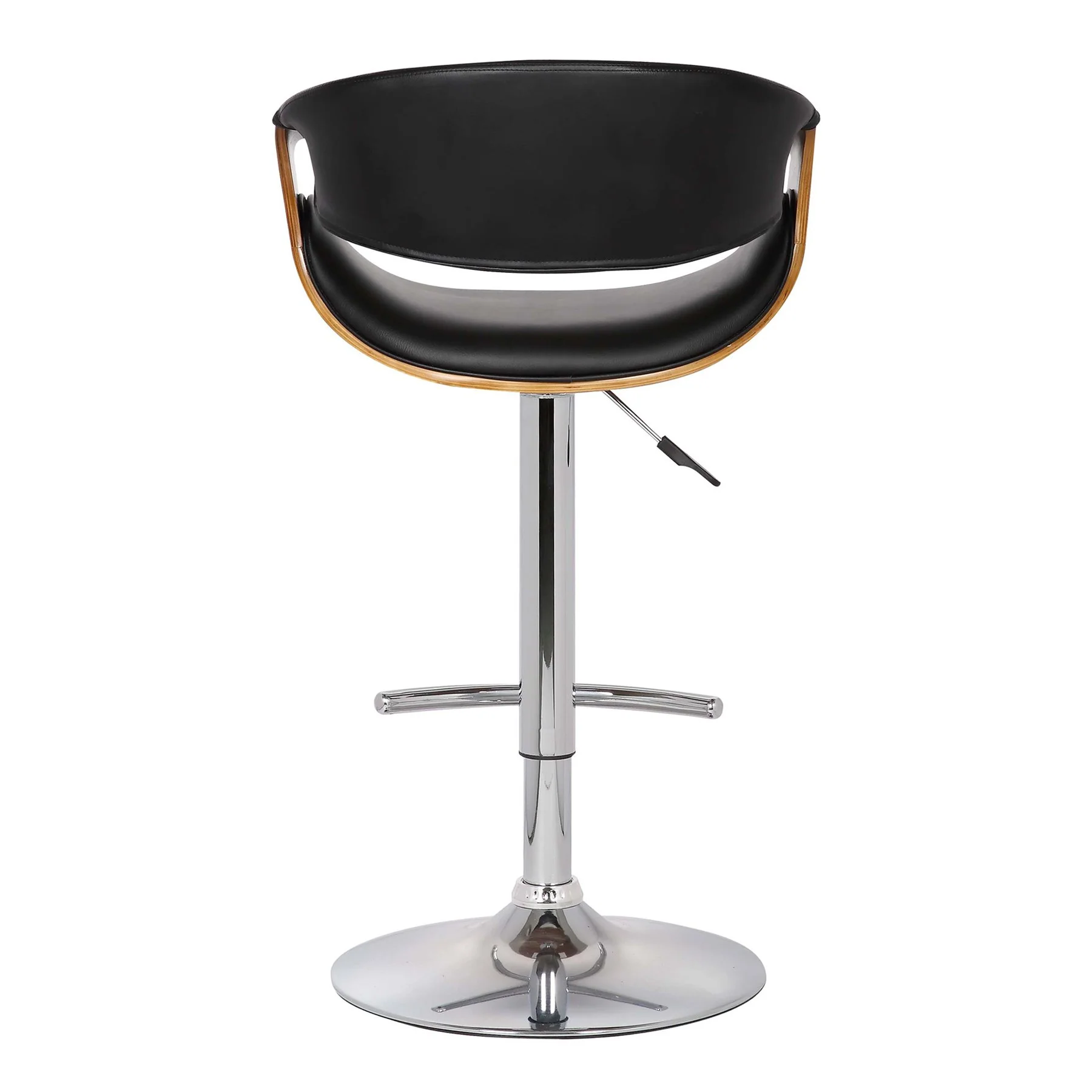 Butterfly Adjustable Height Swivel Black Faux Leather and Walnut Wood Bar Stool with Chrome Base - Image 3