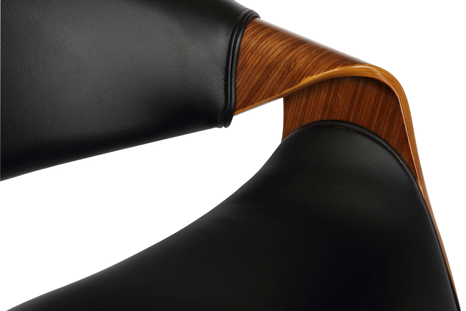Butterfly Adjustable Height Swivel Black Faux Leather and Walnut Wood Bar Stool with Chrome Base - Image 5