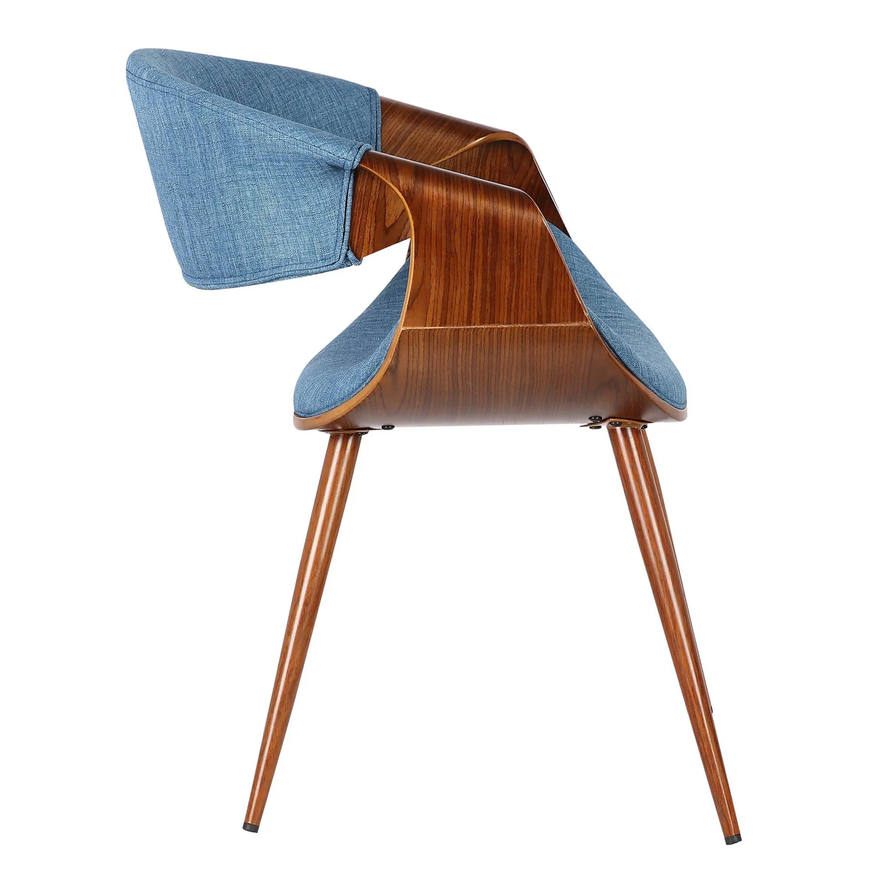 Butterfly Mid-Century Dining Chair in Walnut Finish and Blue Fabric - Image 3