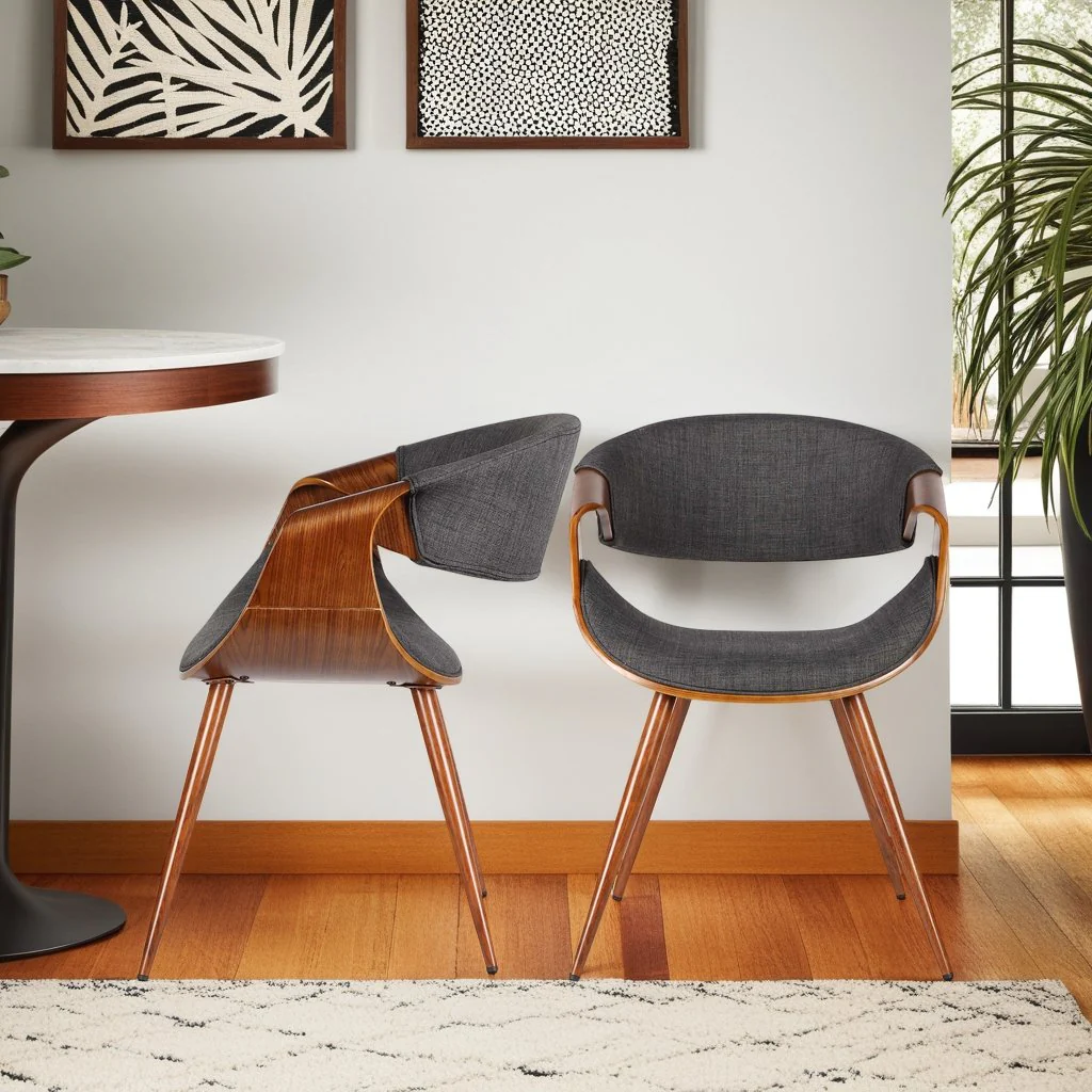 Butterfly Mid-Century Dining Chair in Walnut Finish and Charcoal Fabric - Image 8