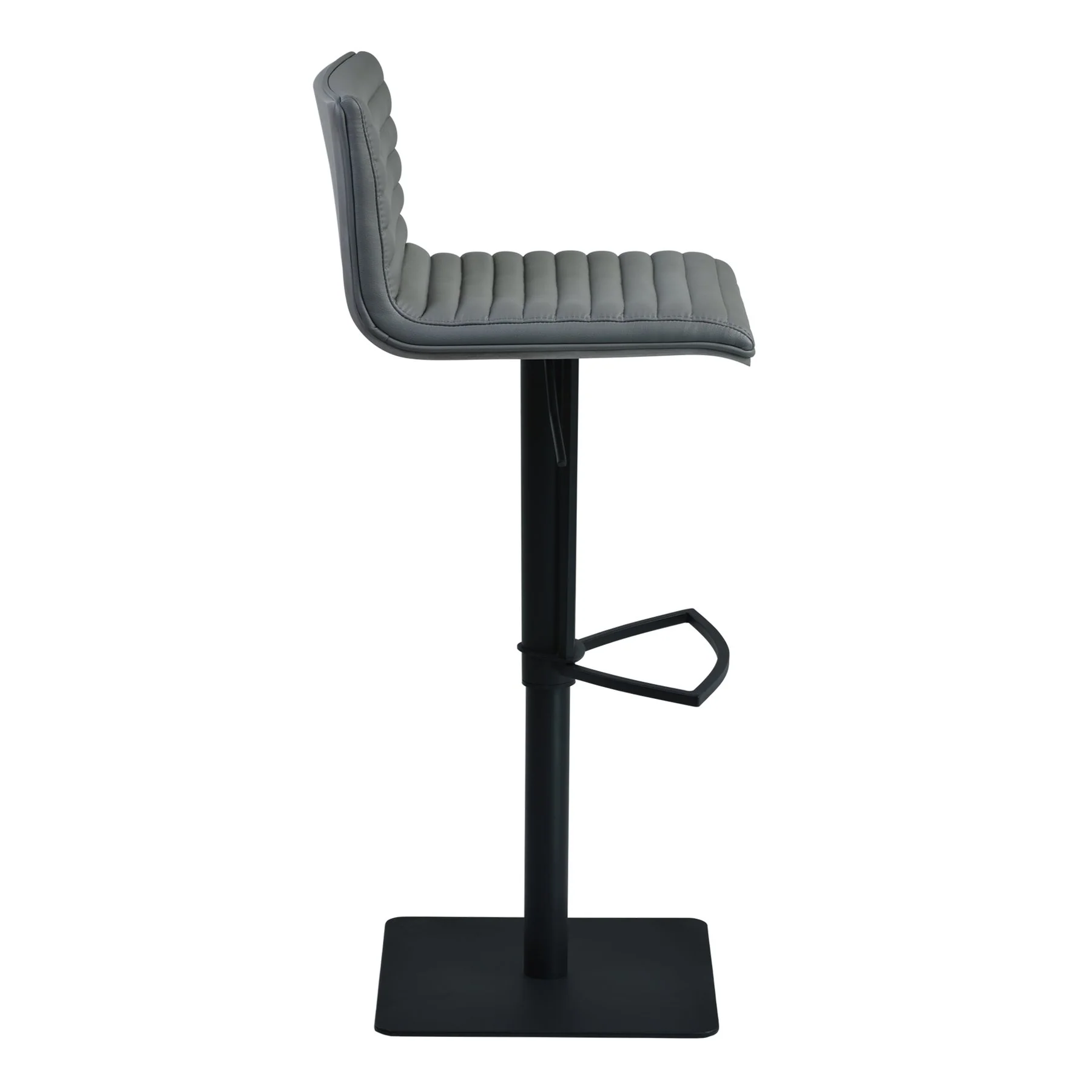 Café Adjustable Height Swivel Gray Faux Leather and Gray Walnut Wood Bar Stool with Black Metal Base - Image 3