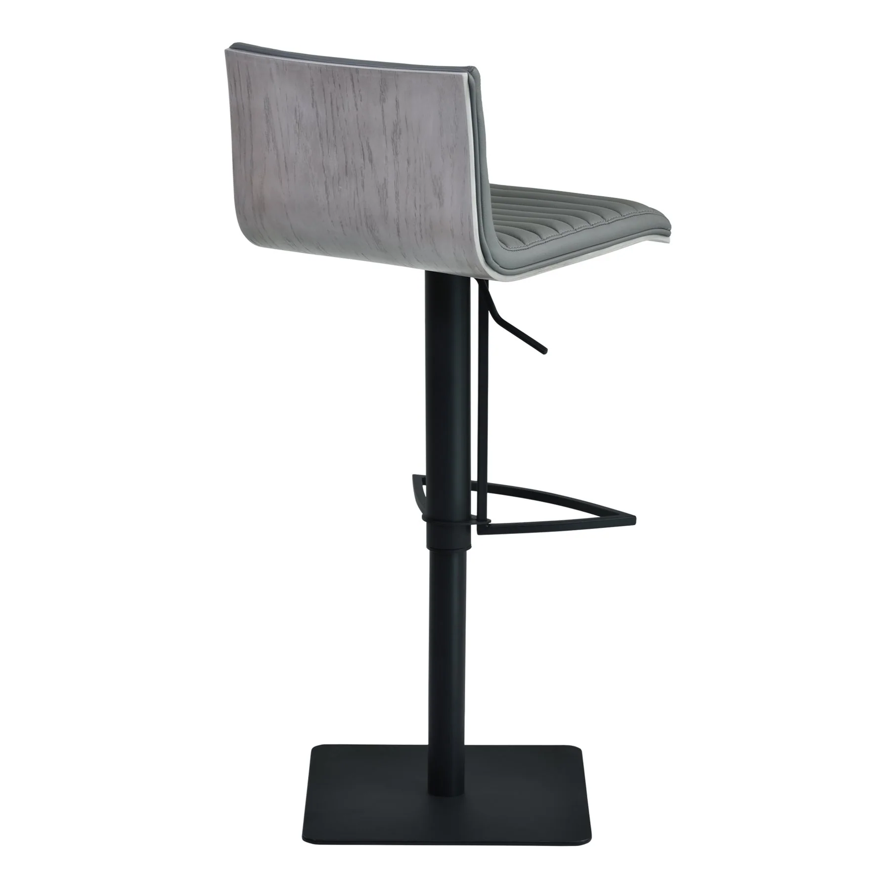 Café Adjustable Height Swivel Gray Faux Leather and Gray Walnut Wood Bar Stool with Black Metal Base - Image 4