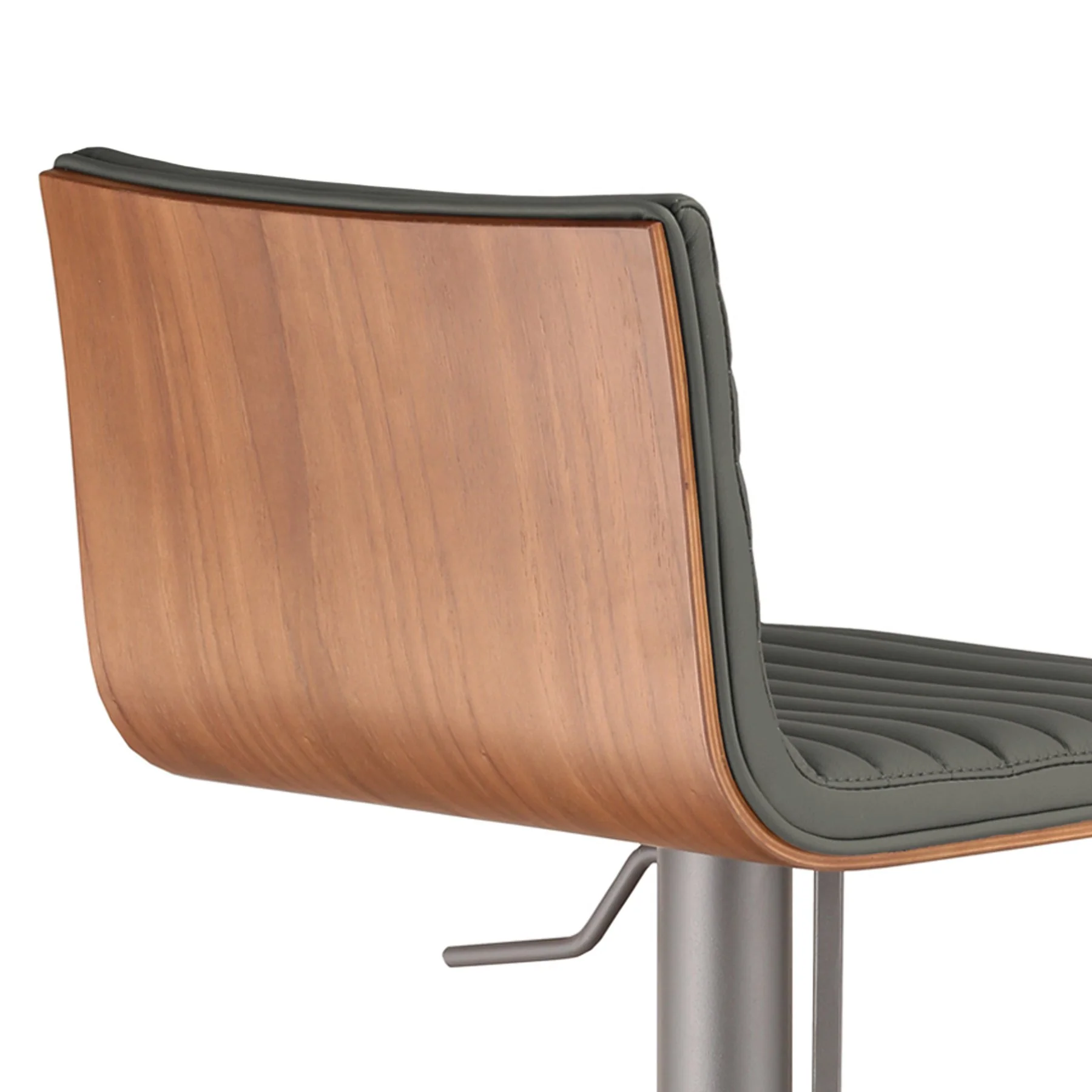 Café Adjustable Height Swivel Gray Faux Leather and Walnut Wood Bar Stool with Gray Metal Base - Image 5