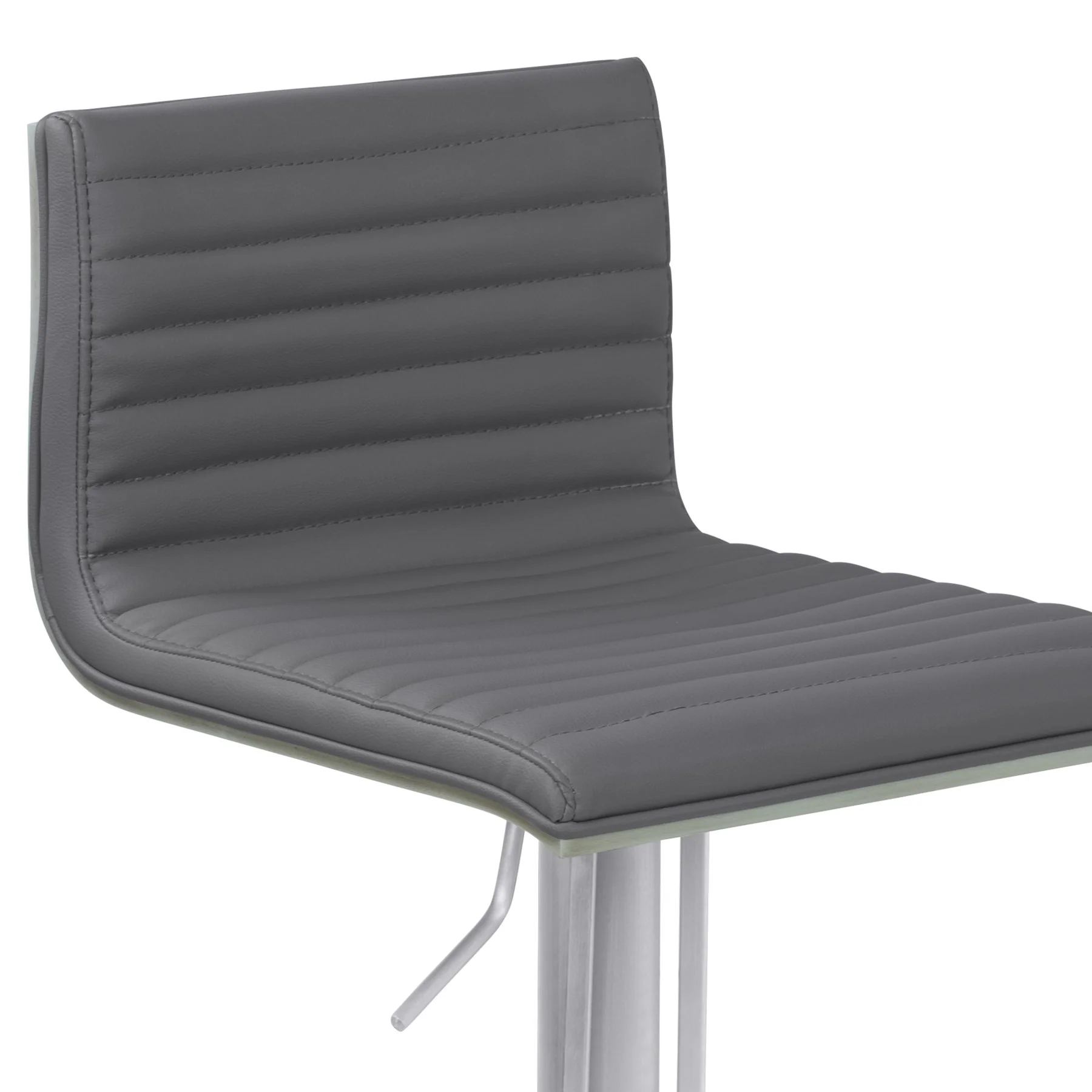 Café Adjustable Metal Barstool in Gray Faux Leather with Brushed Stainless Steel Finish and Gray Walnut Wood Back - Image 3