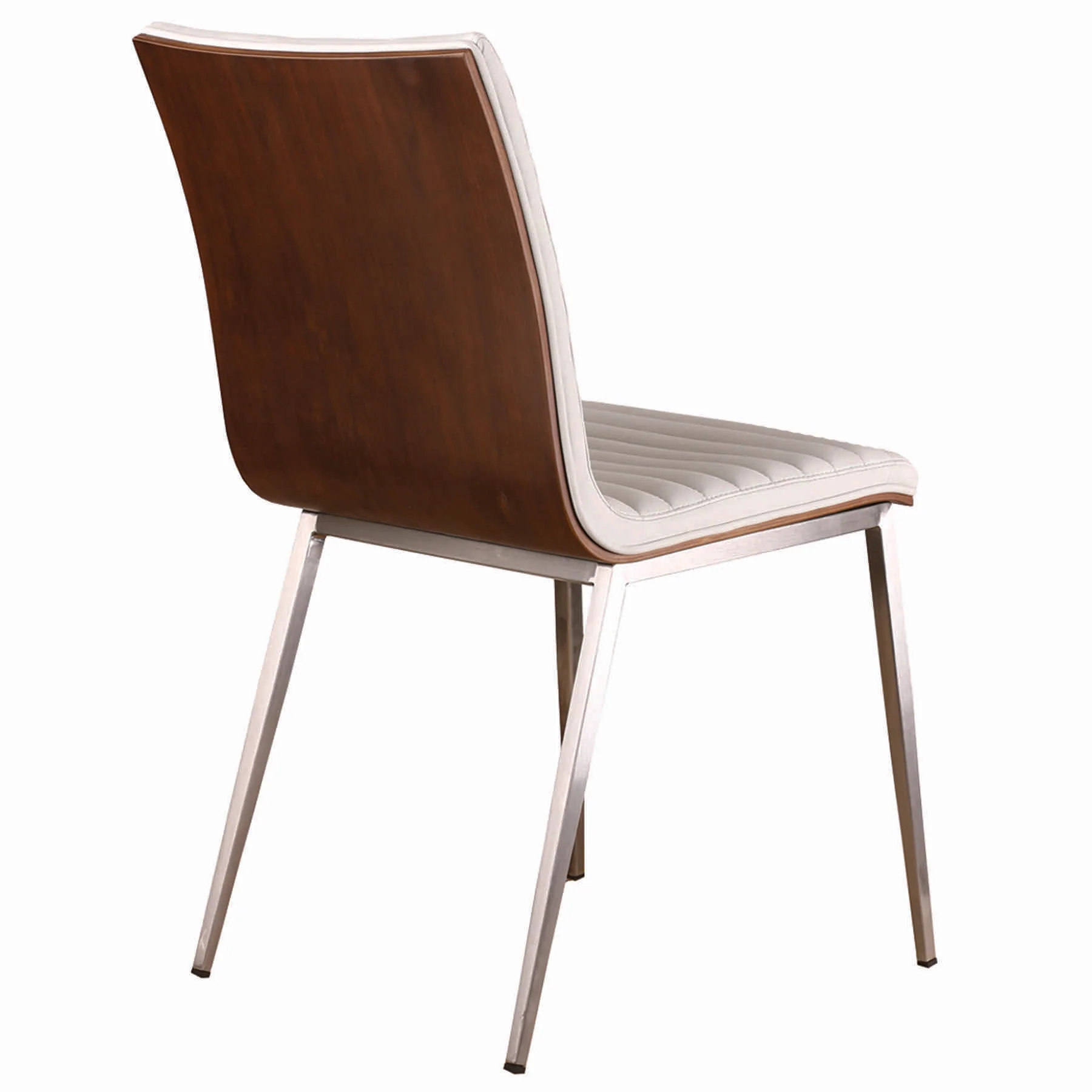 Café Brushed Stainless Steel Dining Chair in White Faux Leather with Walnut Back - Set of 2 - Image 2