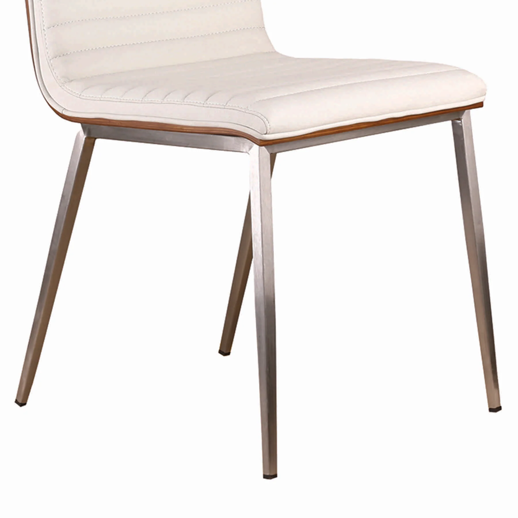 Café Brushed Stainless Steel Dining Chair in White Faux Leather with Walnut Back - Set of 2 - Image 4
