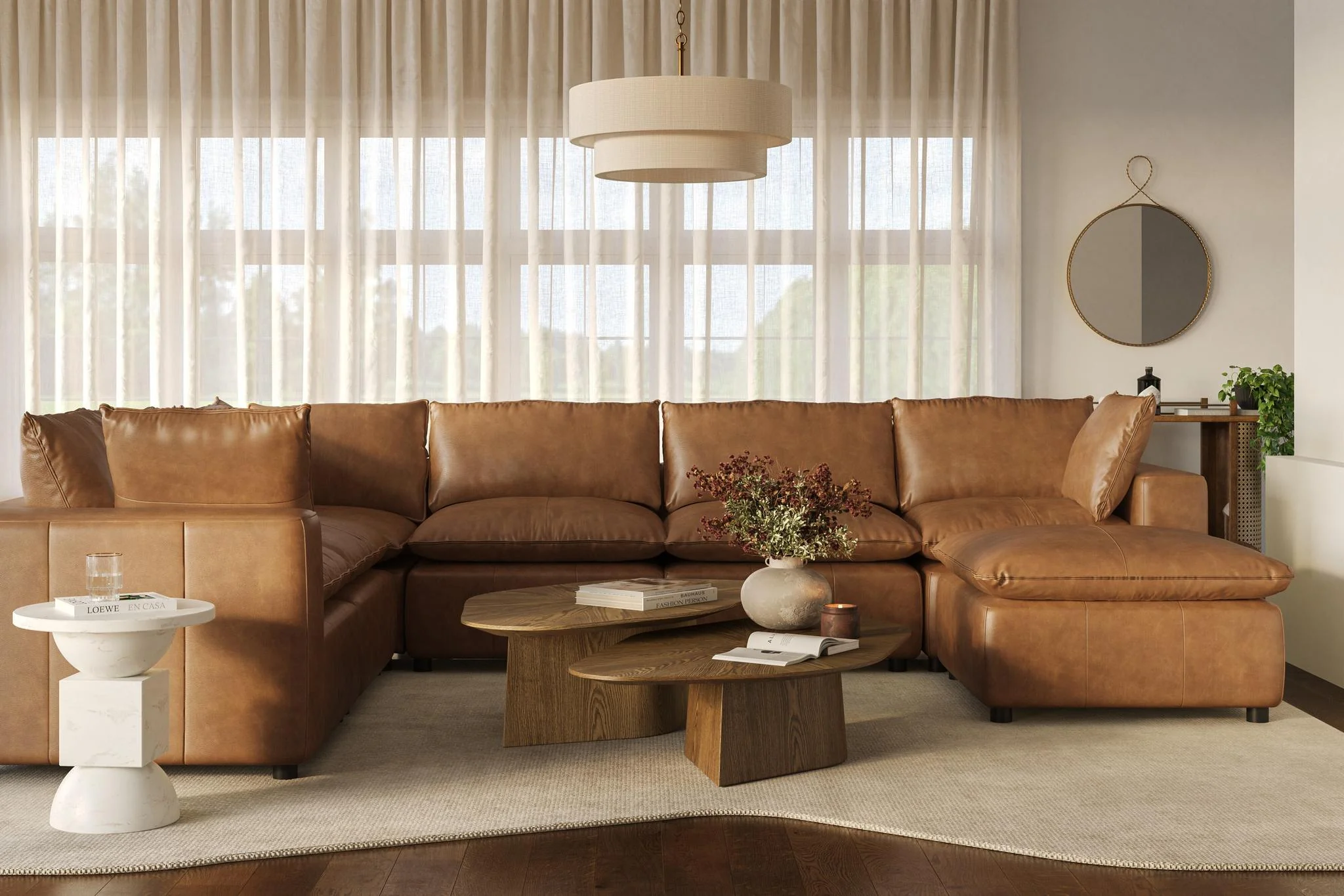Cali Brown Leather Modular Large Chaise Sectional - Image 2