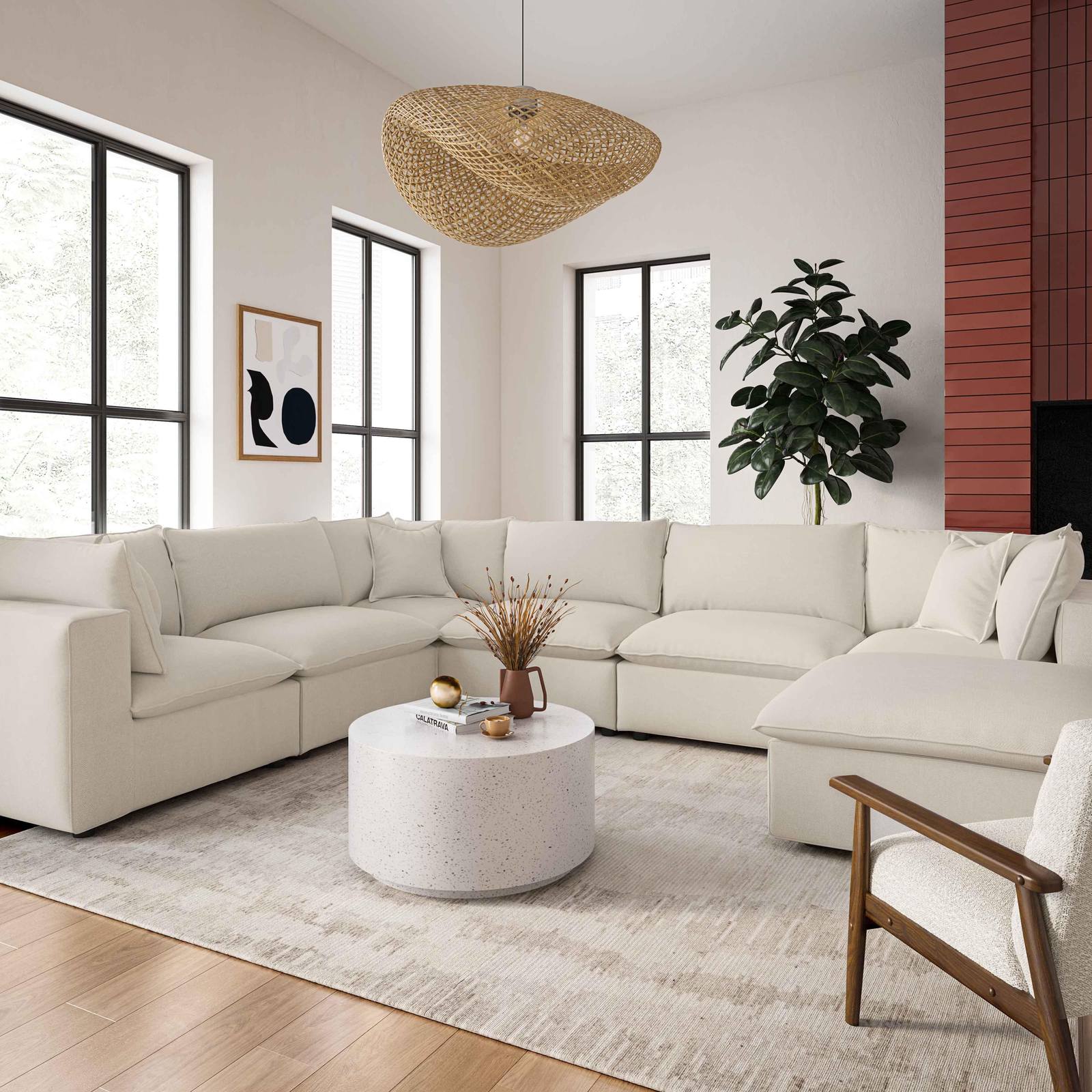 Cali Natural Performance Fabric Ottoman - Image 2