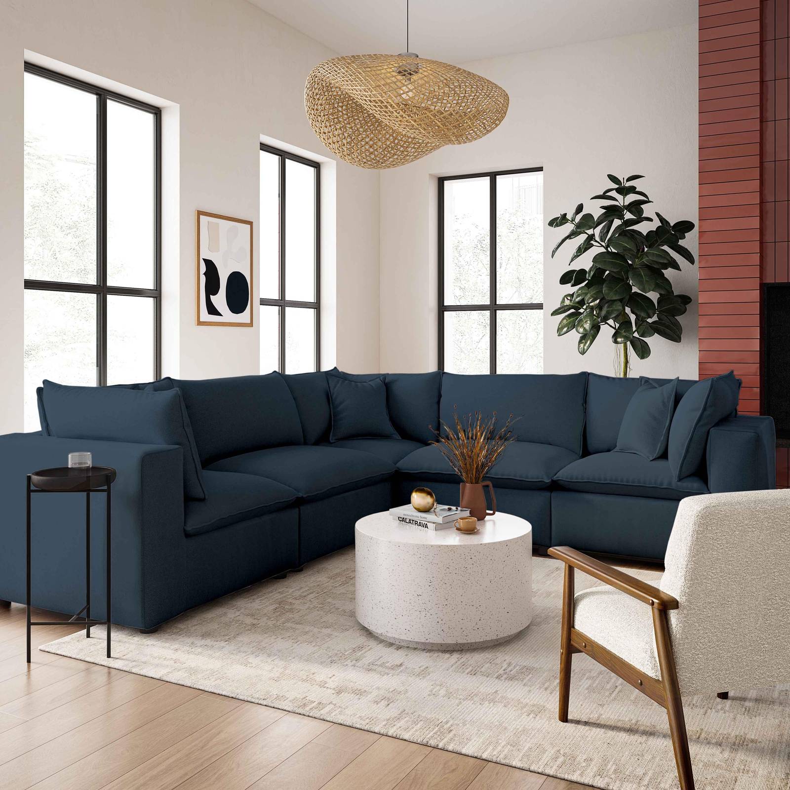 Cali Navy Performance Fabric Modular L-Sectional - Image 2