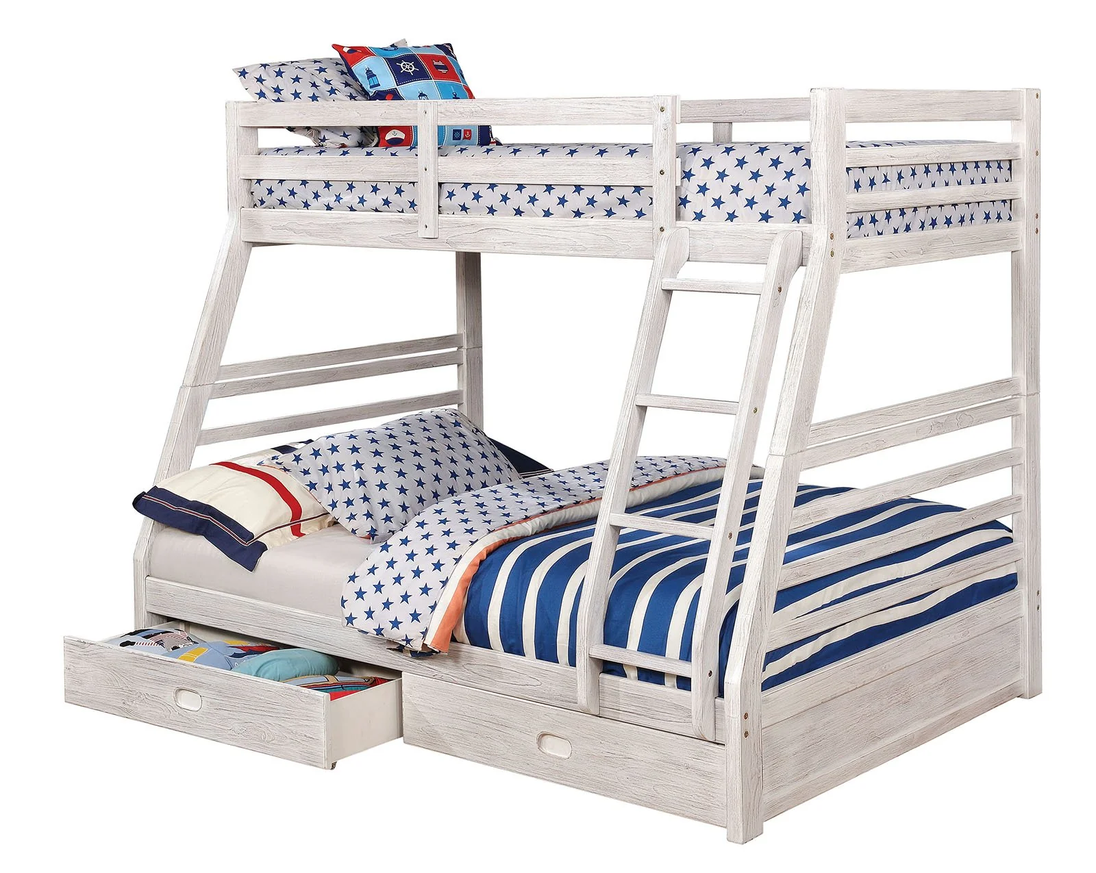 California Iii Twin/Full Bunk Bed w/ 2 Drawers, Wire-brushed White - Image 3