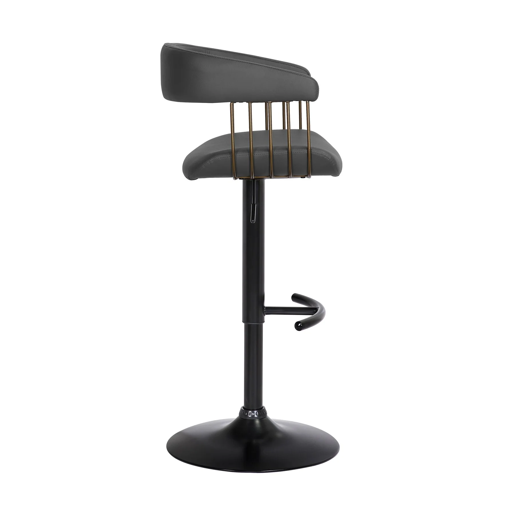 Calista Adjustable Bar Stool in Black Faux Leather with Golden Bronze and Black Metal - Image 3