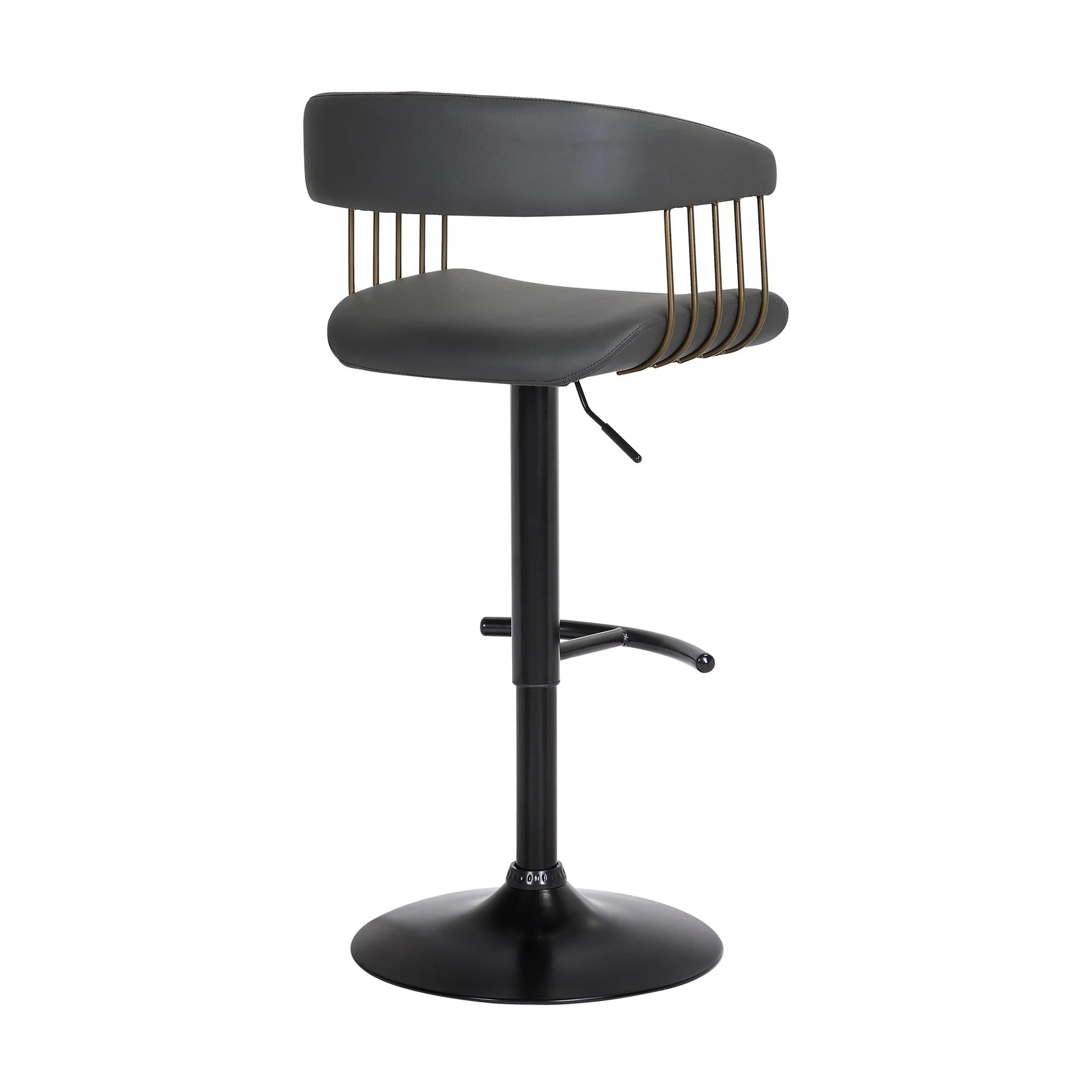 Calista Adjustable Bar Stool in Black Faux Leather with Golden Bronze and Black Metal - Image 4