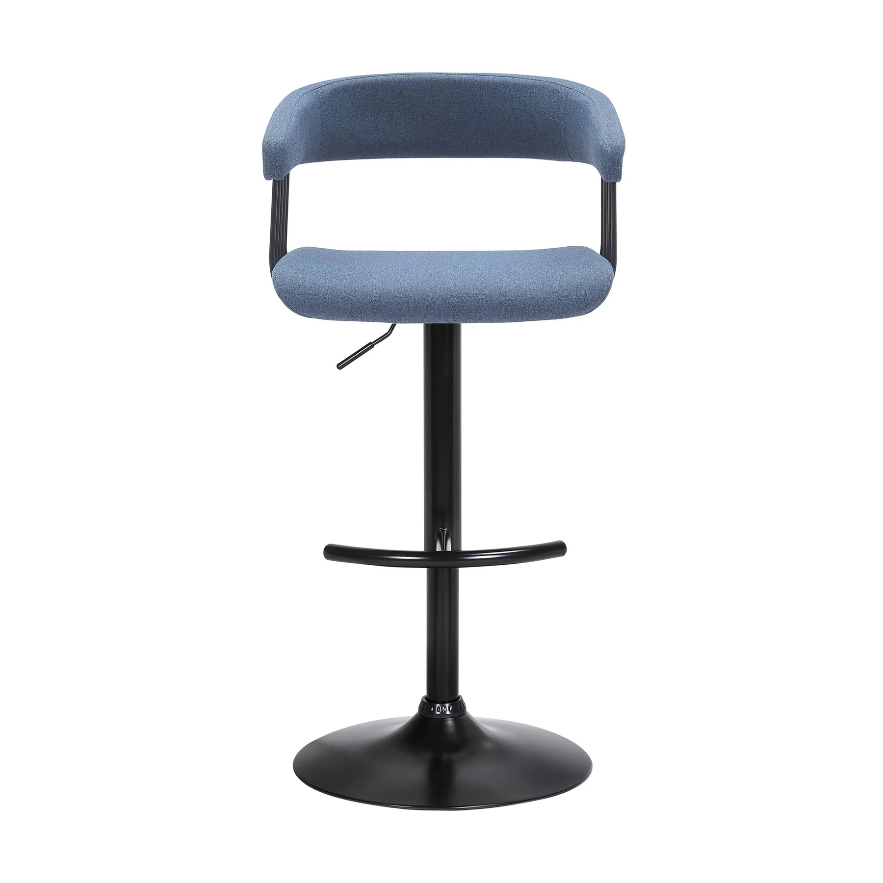 Calista Adjustable Bar Stool in Blue Fabric with Black Metal - Image 2