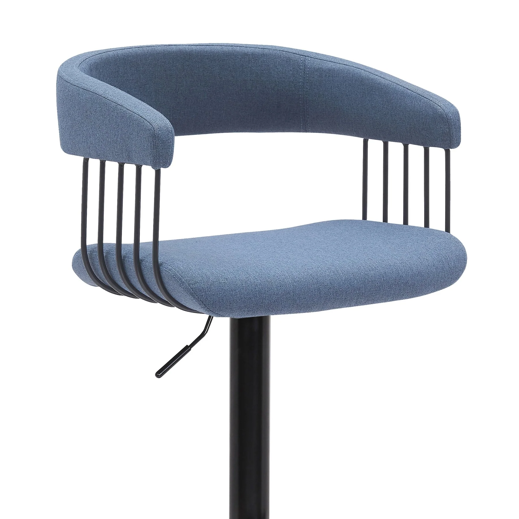 Calista Adjustable Bar Stool in Blue Fabric with Black Metal - Image 4