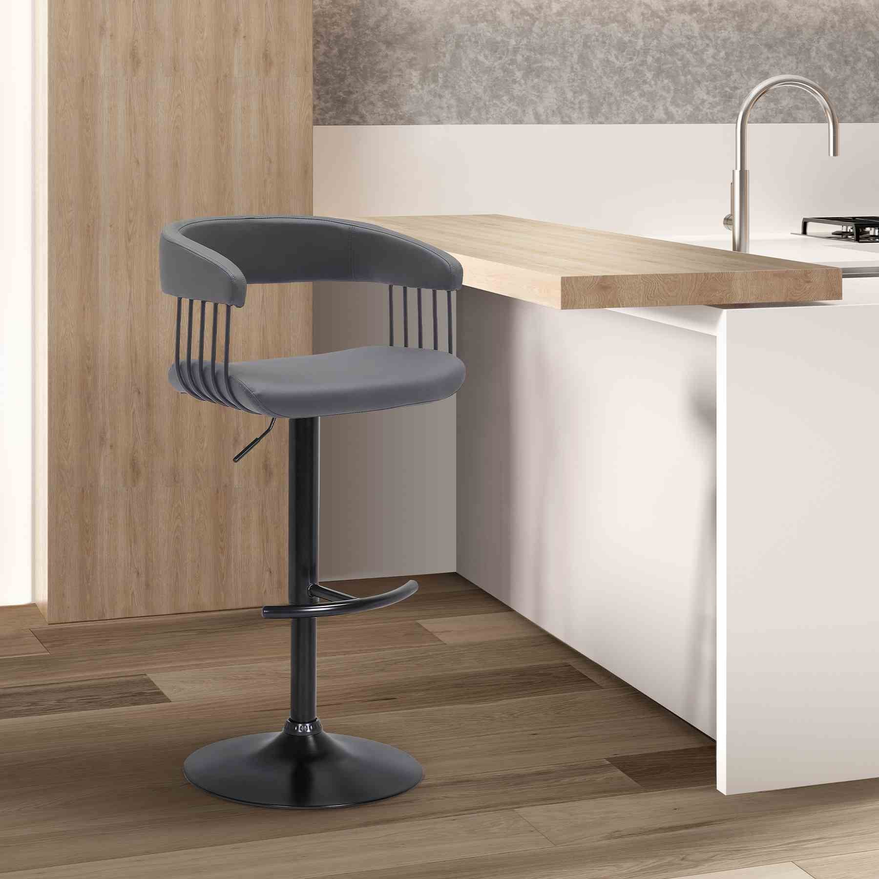 Calista Adjustable Bar Stool in Gray Faux Leather with Black Metal - Image 10