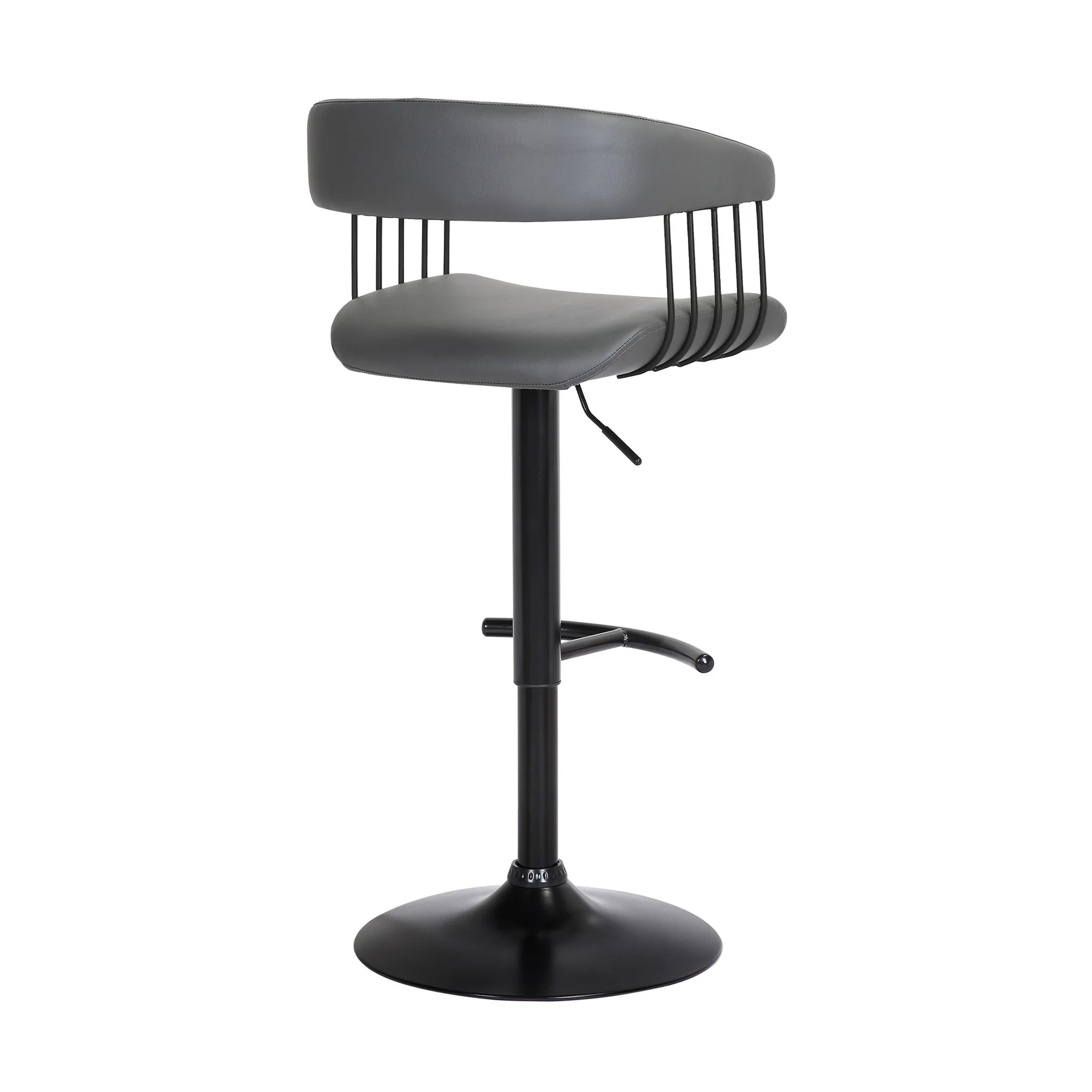 Calista Adjustable Bar Stool in Gray Faux Leather with Black Metal - Image 4
