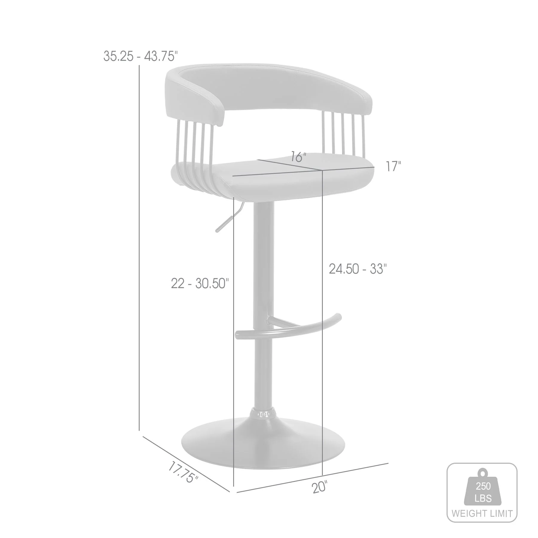 Calista Adjustable Bar Stool in Gray Faux Leather with Black Metal - Image 9