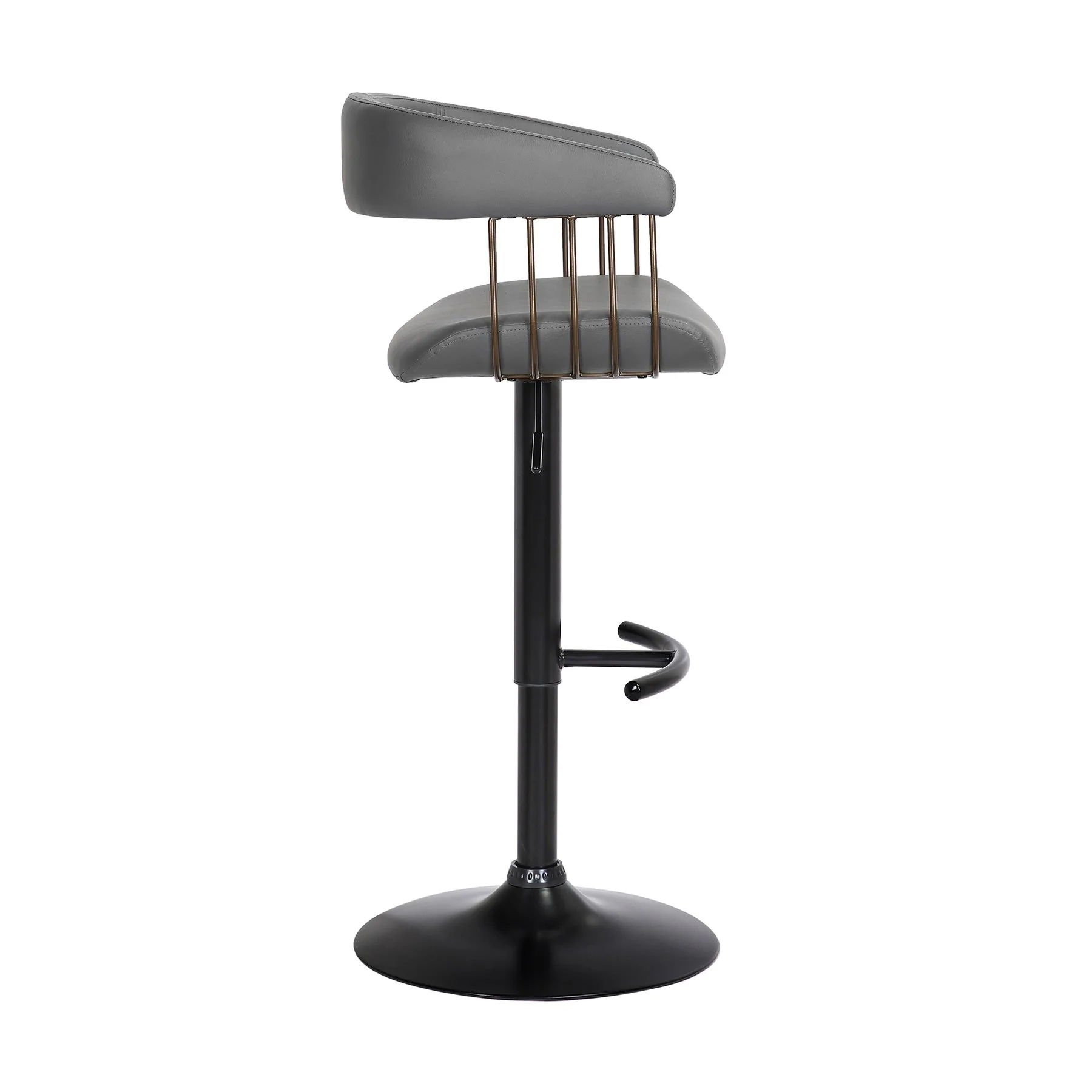 Calista Adjustable Bar Stool in Gray Faux Leather with Golden Bronze and Black Metal - Image 3