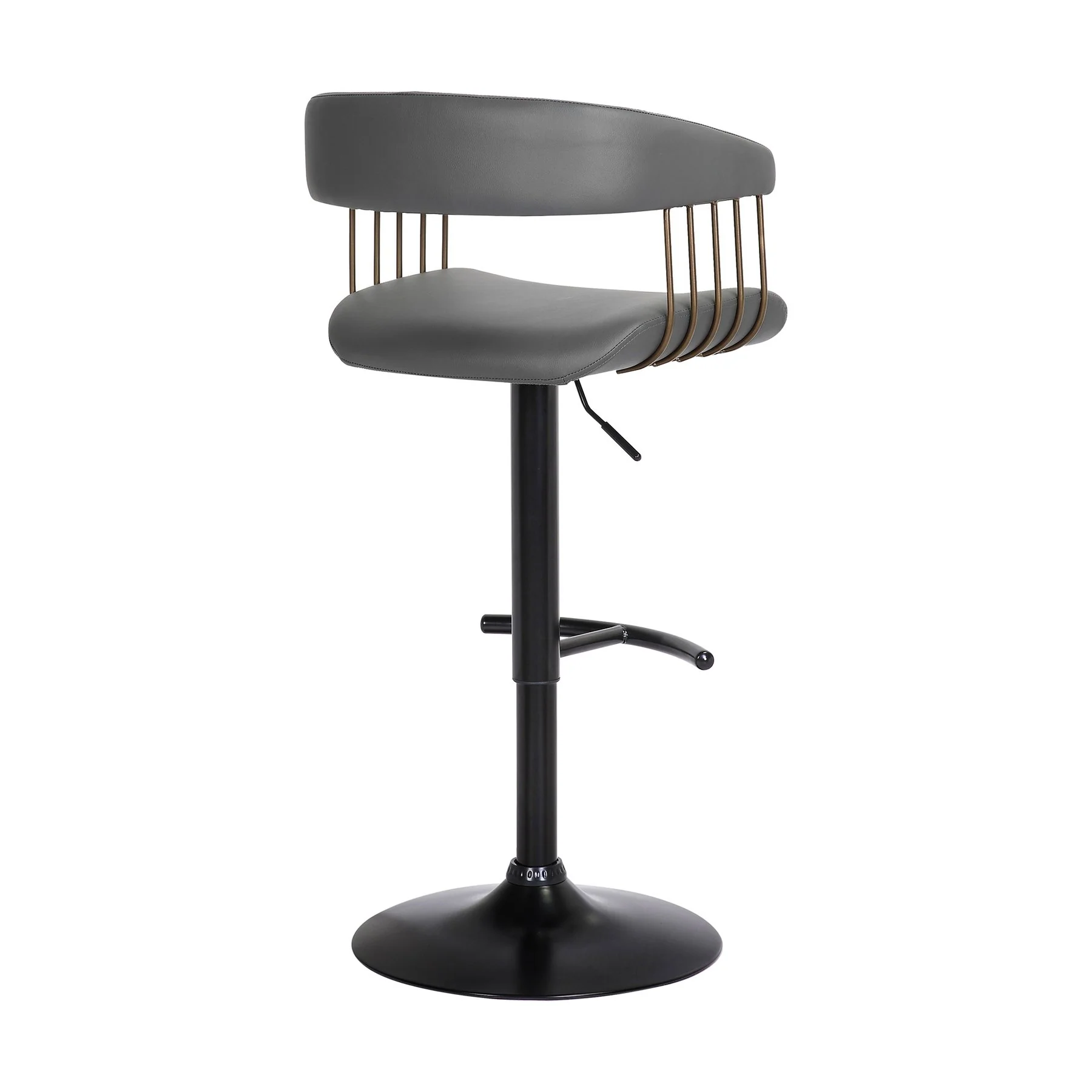 Calista Adjustable Bar Stool in Gray Faux Leather with Golden Bronze and Black Metal - Image 4