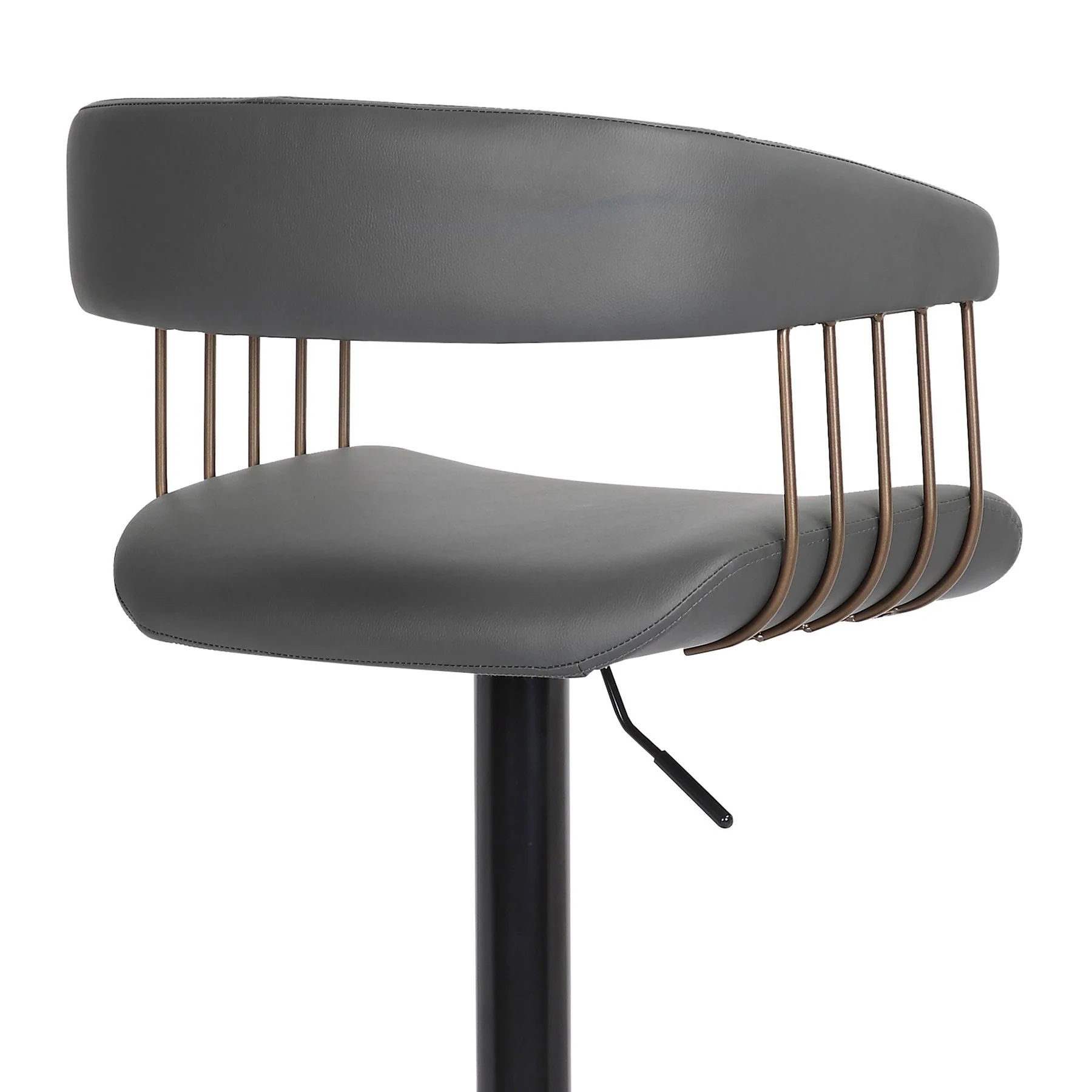Calista Adjustable Bar Stool in Gray Faux Leather with Golden Bronze and Black Metal - Image 7