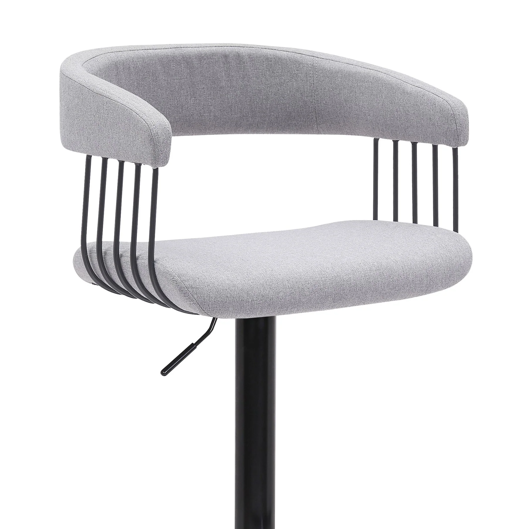 Calista Adjustable Bar Stool in Light Gray Fabric with Black Metal - Image 4