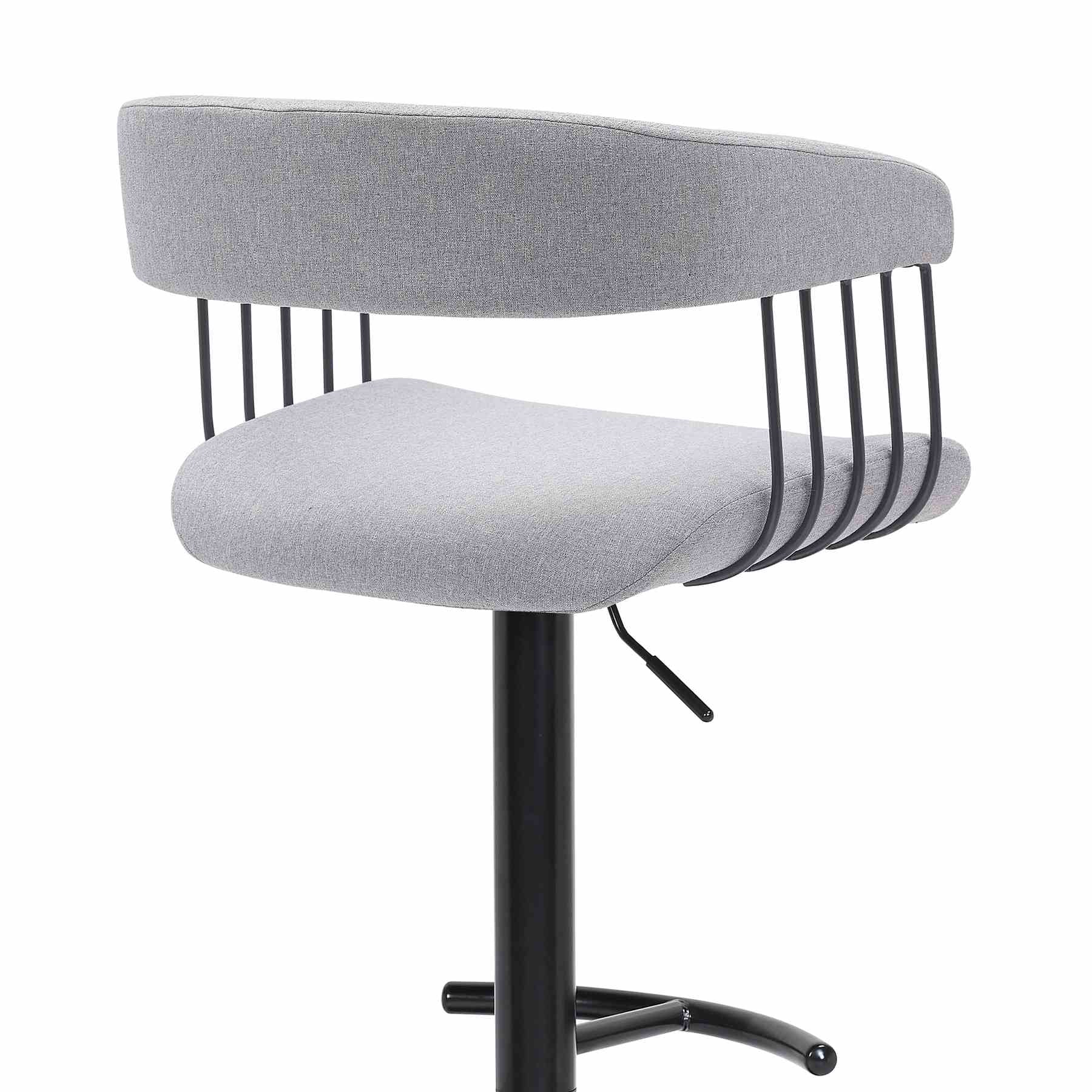 Calista Adjustable Bar Stool in Light Gray Fabric with Black Metal - Image 5