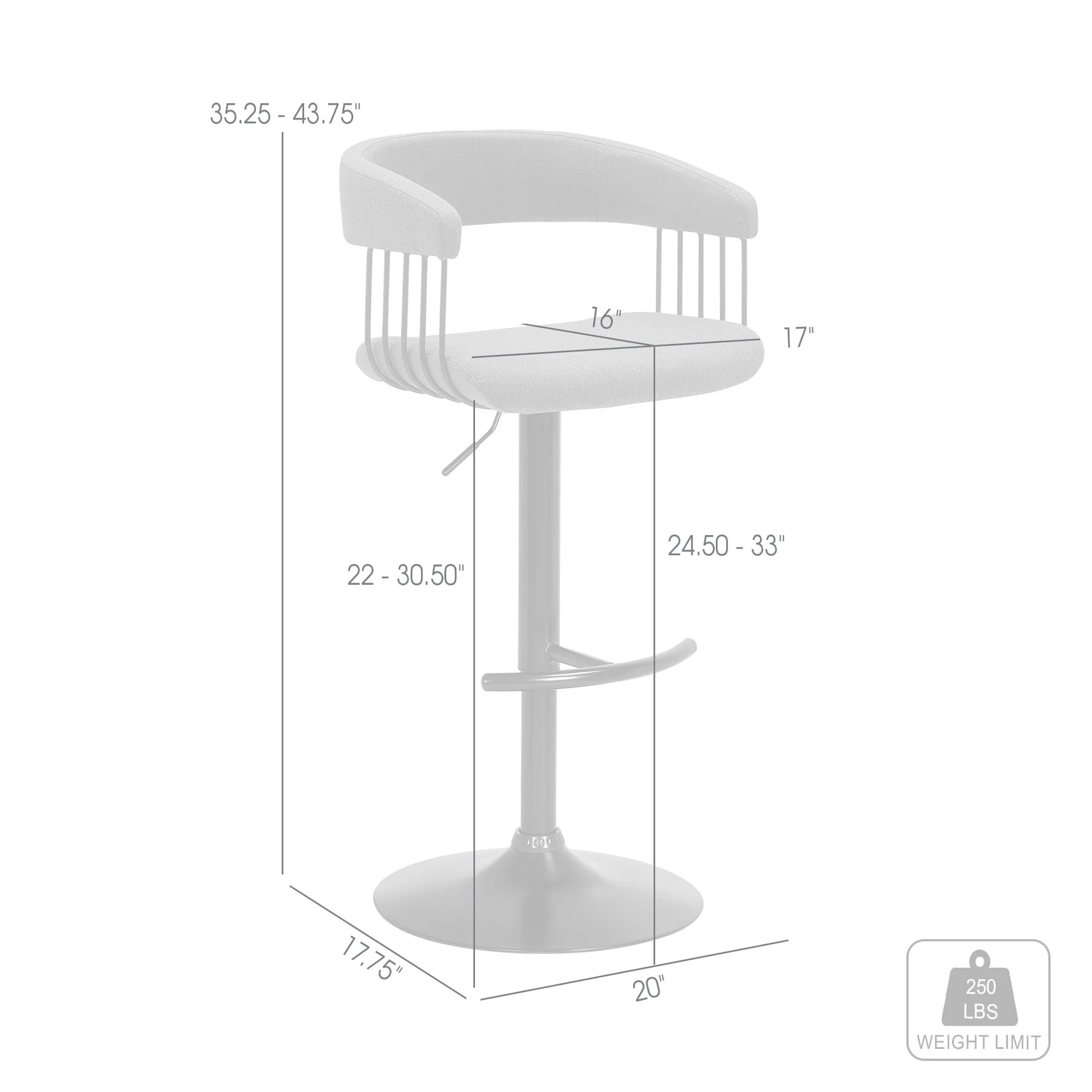 Calista Adjustable Bar Stool in Light Gray Fabric with Black Metal - Image 6