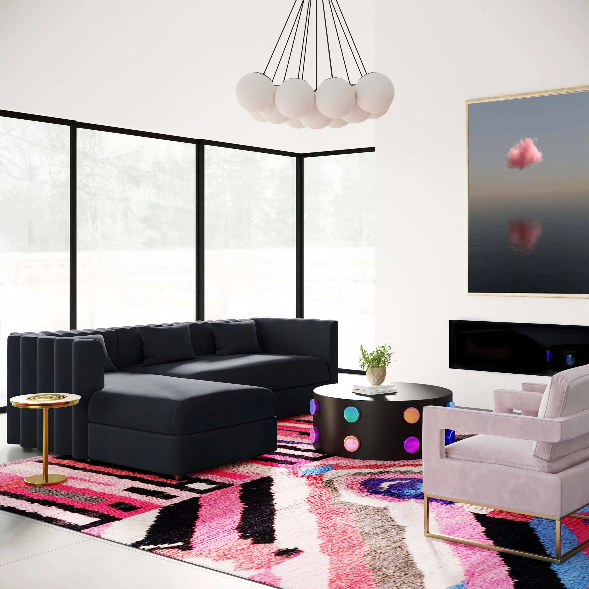 Callie Black Velvet Sectional - LAF - Image 3