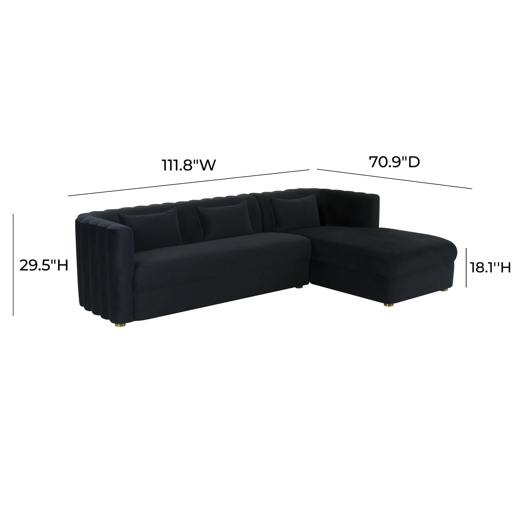 Callie Black Velvet Sectional - RAF - Image 6
