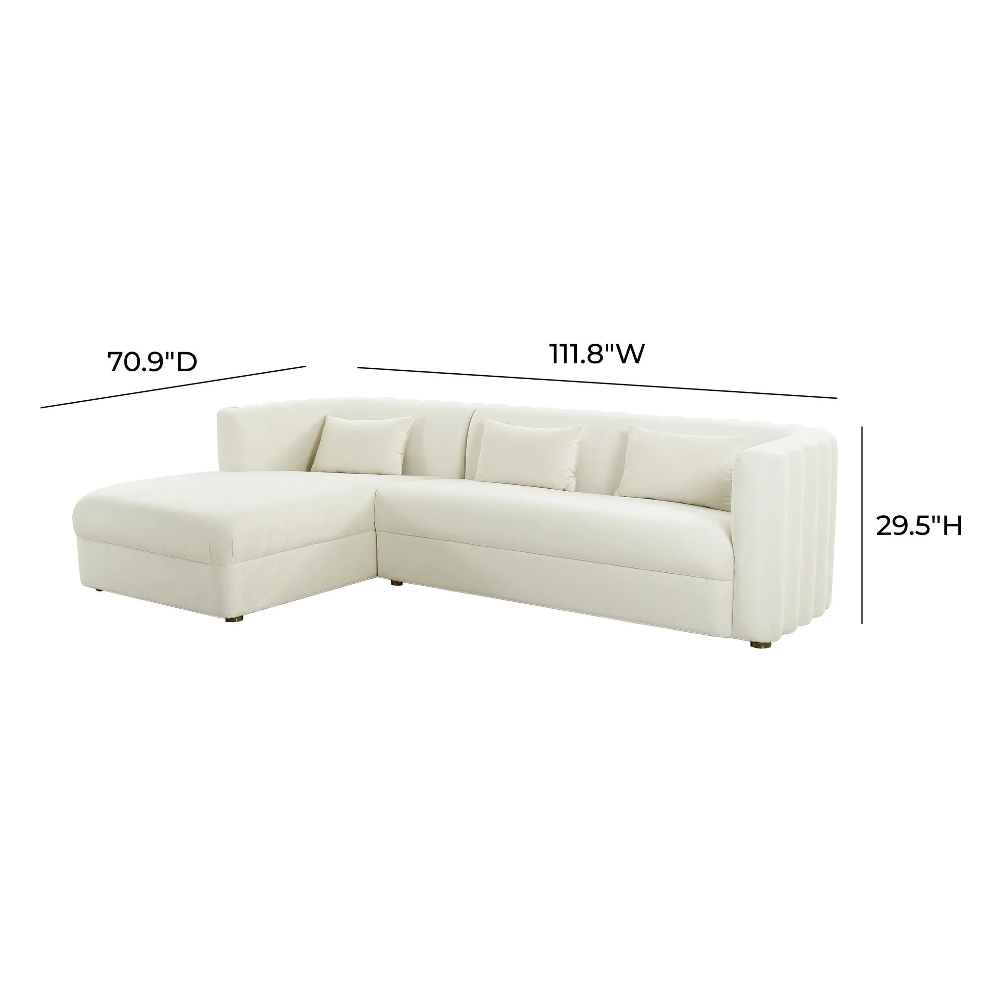 Callie Cream Velvet Sectional - LAF - Image 5