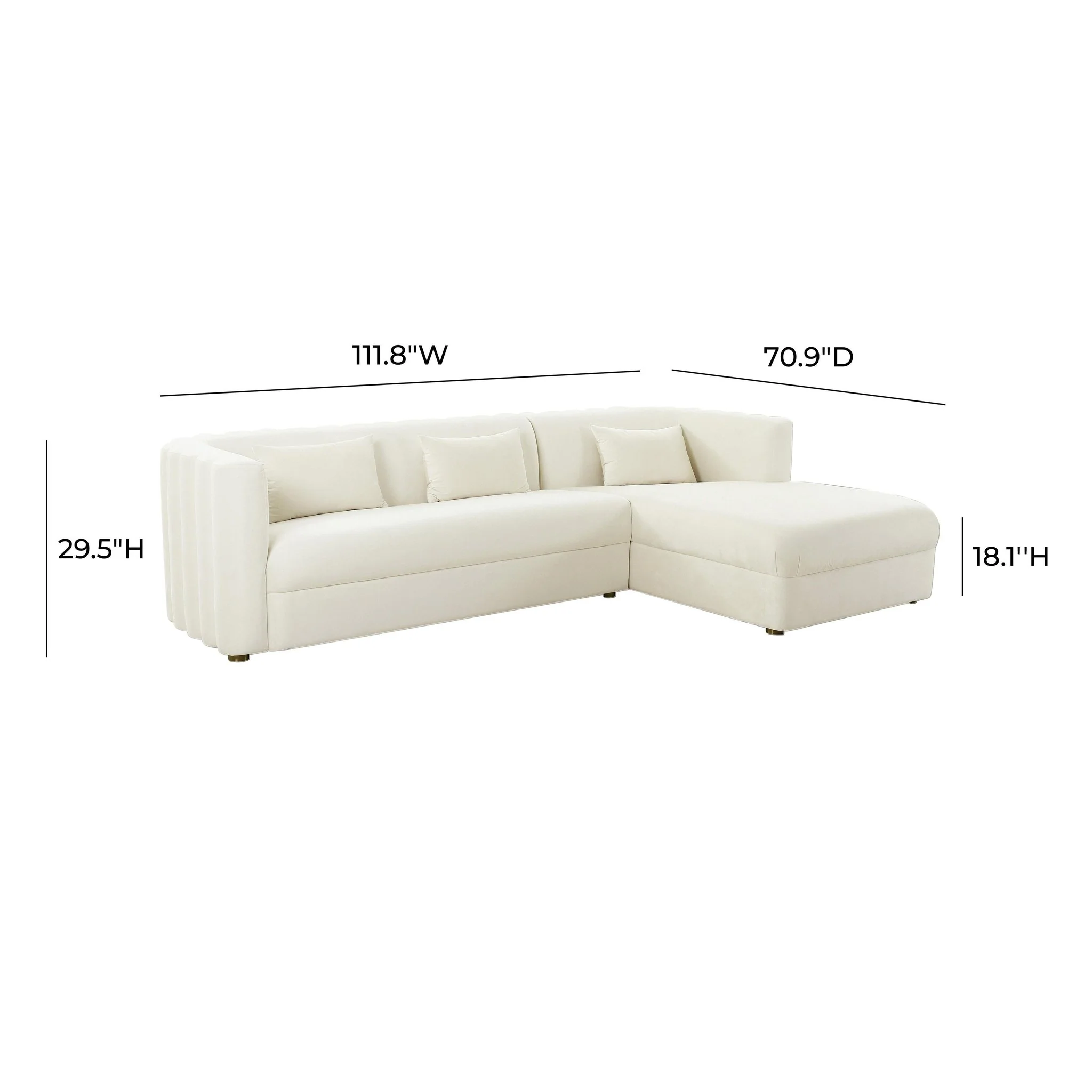 Callie Cream Velvet Sectional - RAF - Image 6