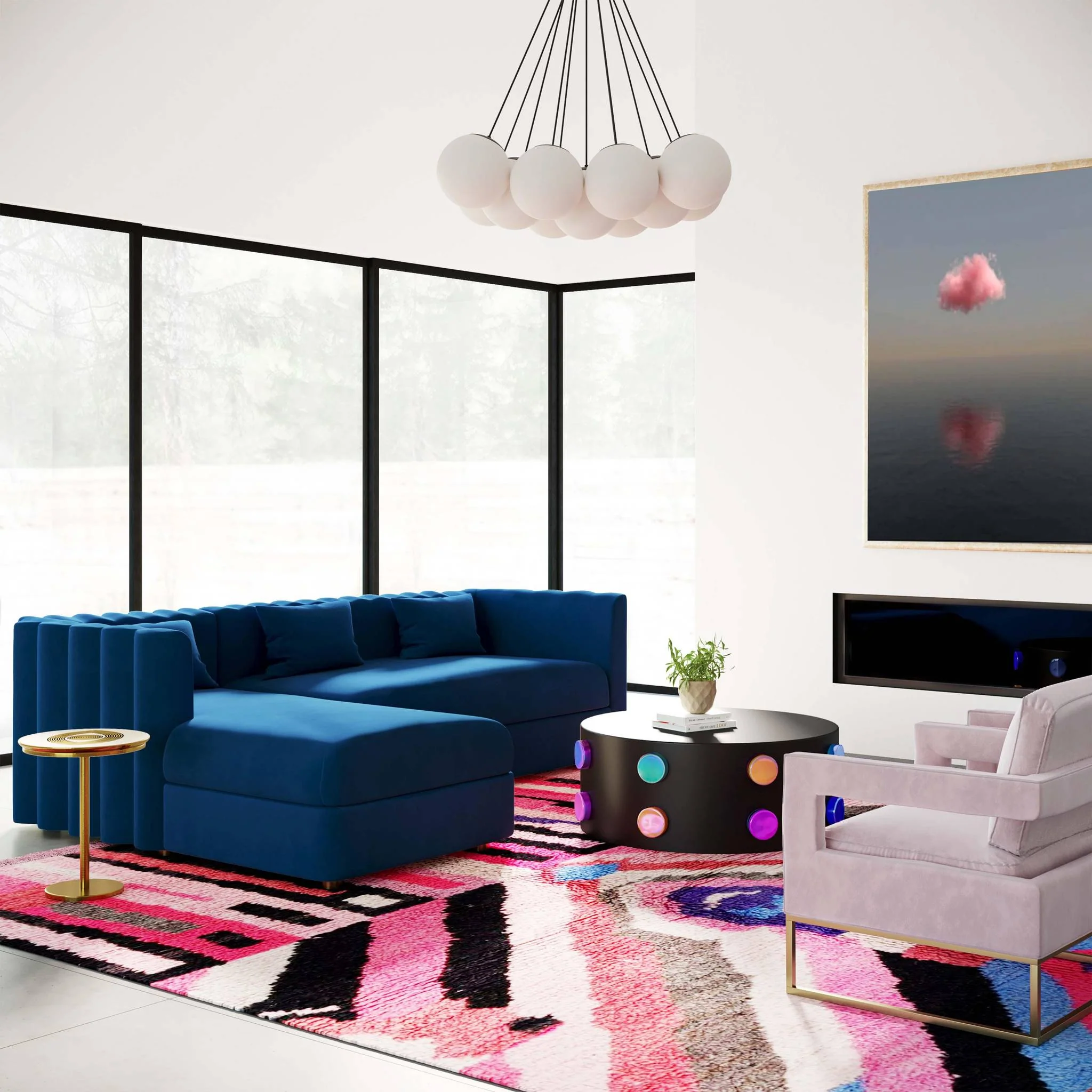 Callie Navy Velvet Sectional - LAF - Image 2