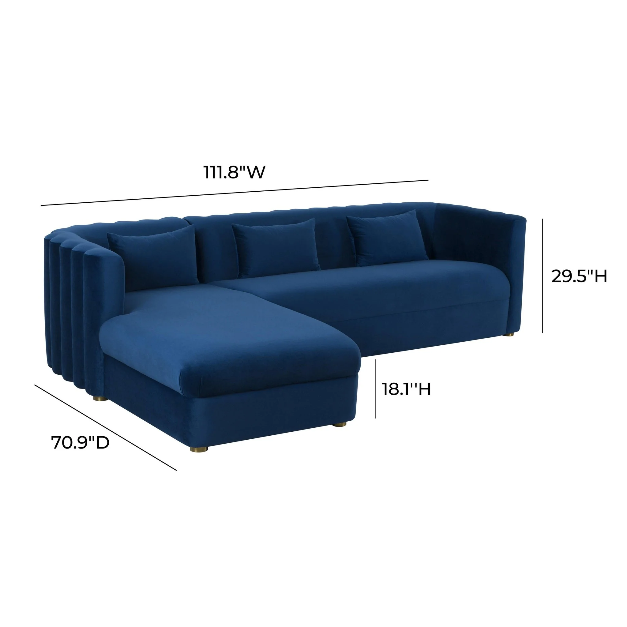 Callie Navy Velvet Sectional - LAF - Image 7