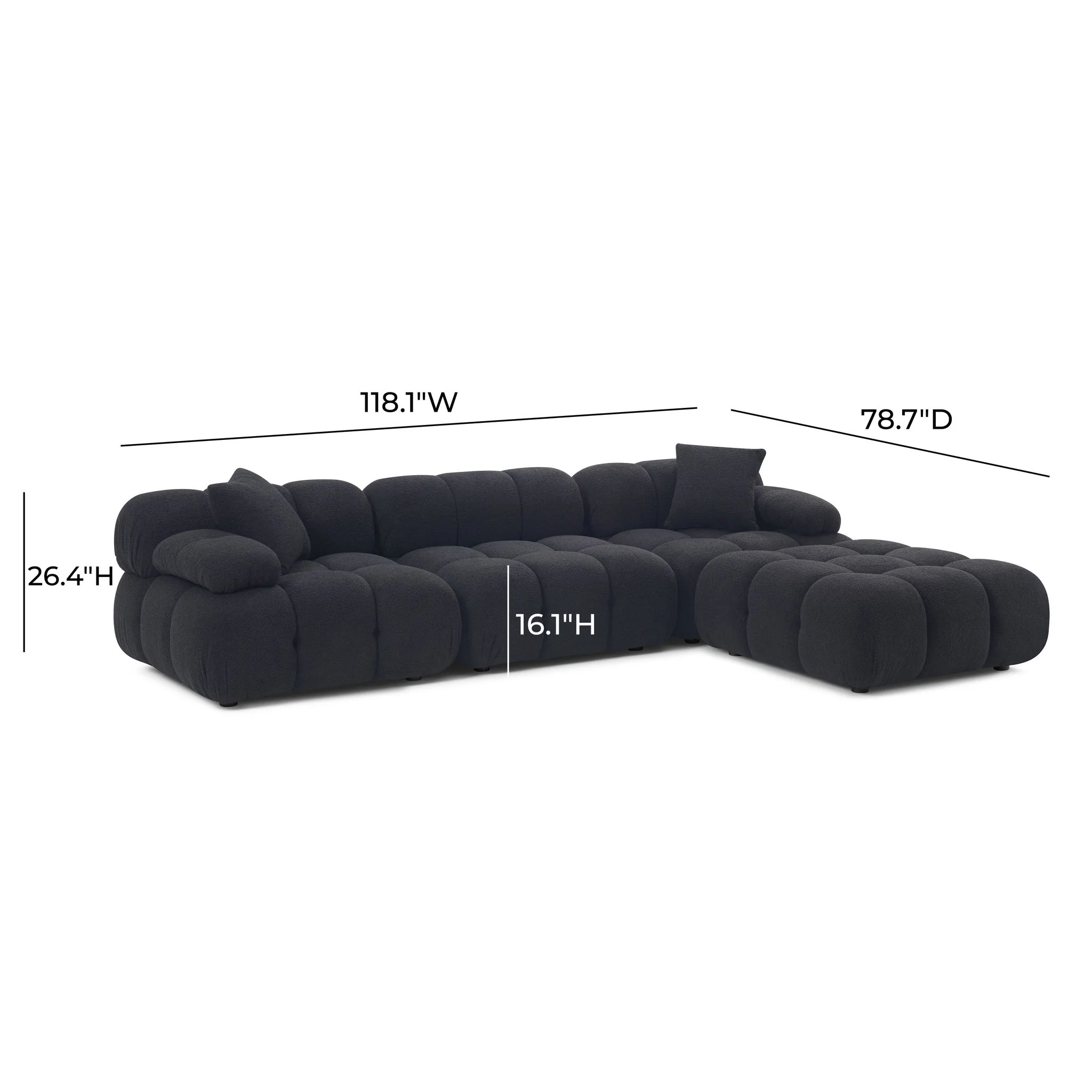 Calliope Black Vegan Shearling 4-piece Modular Sectional - Image 10