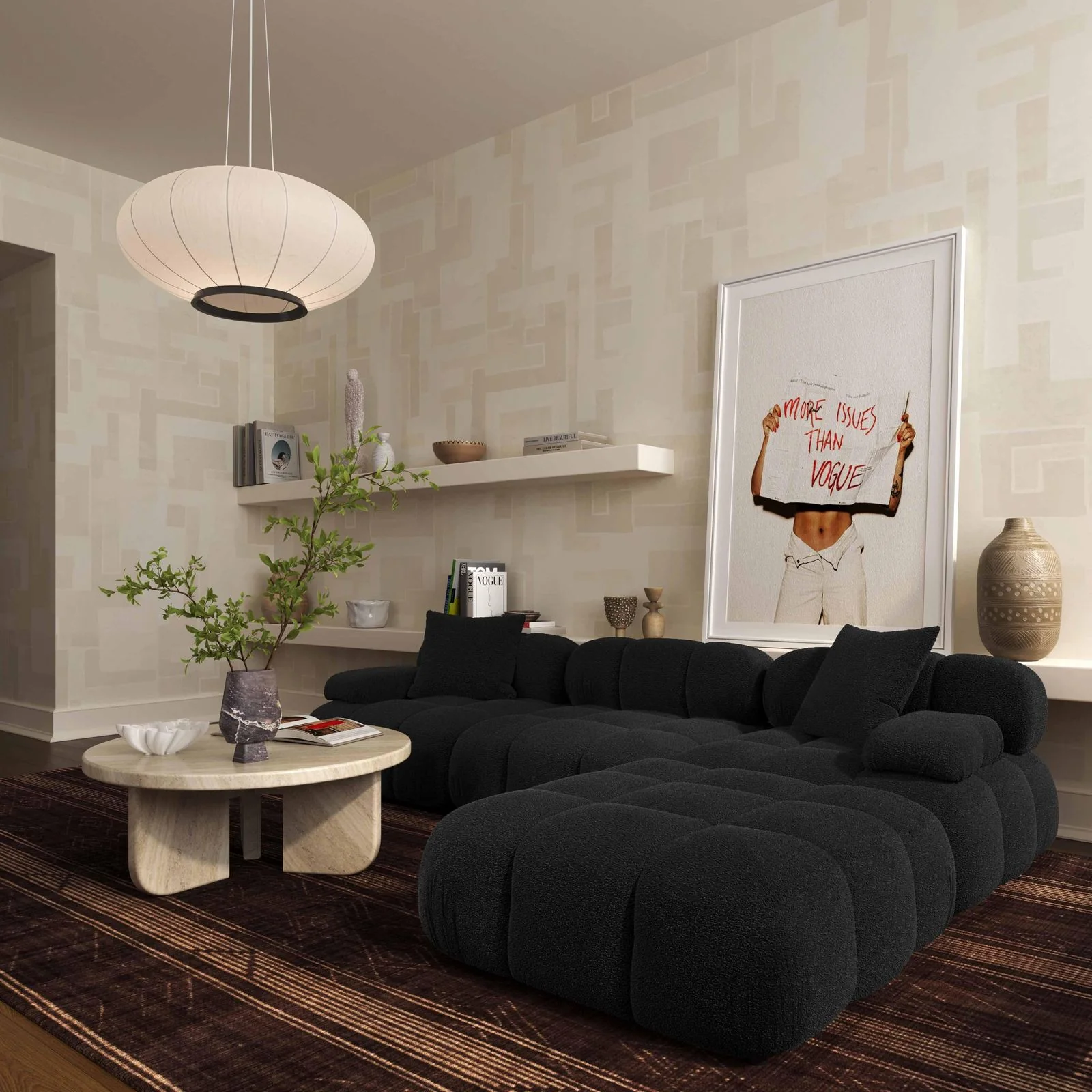 Calliope Black Vegan Shearling 4-piece Modular Sectional - Image 2