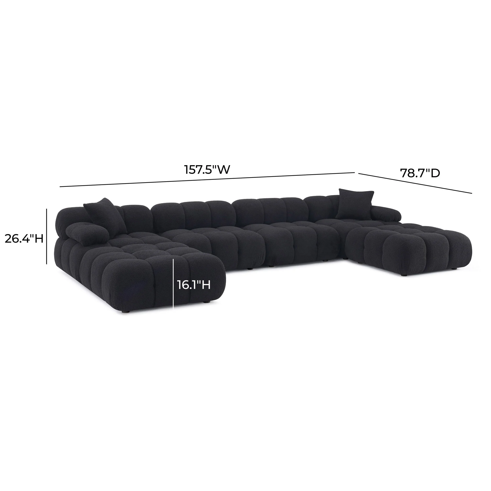 Calliope Black Vegan Shearling 6-piece Modular U-Sectional - Image 8