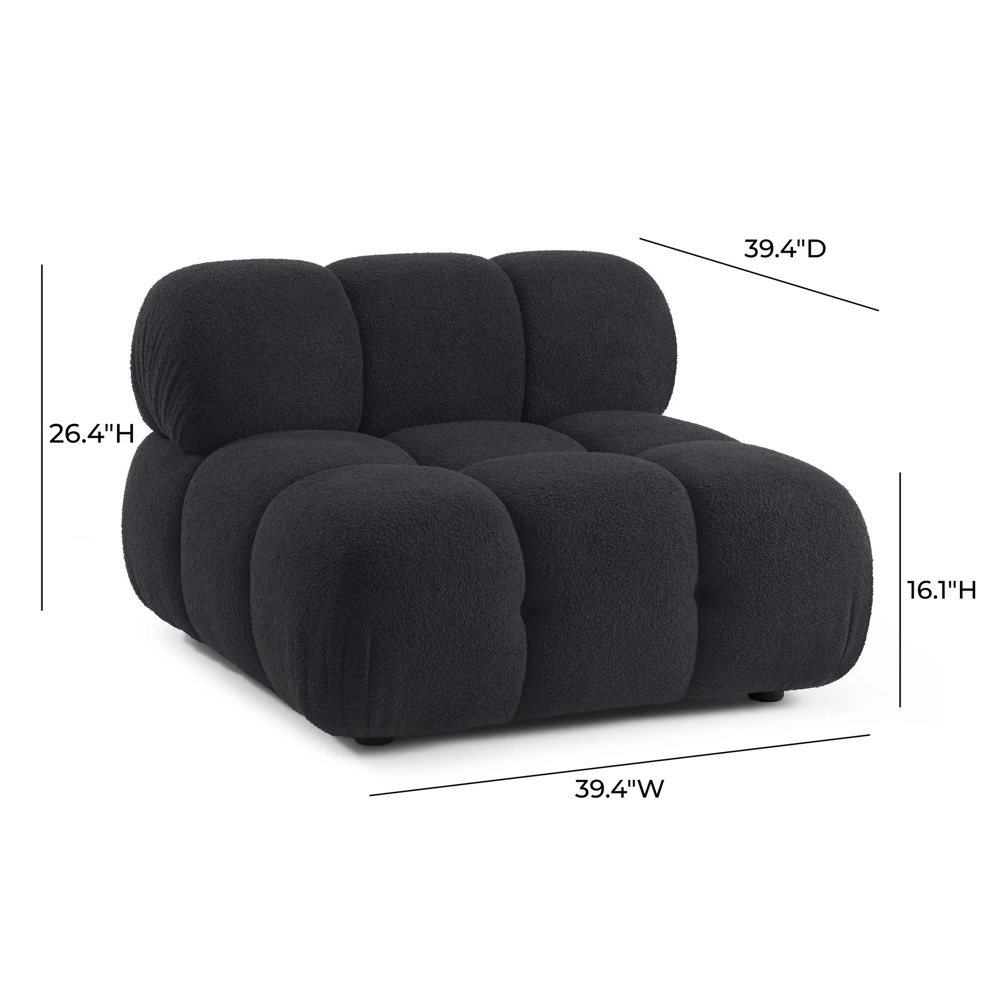 Calliope Black Vegan Shearling Modular Armless Chair - Image 6