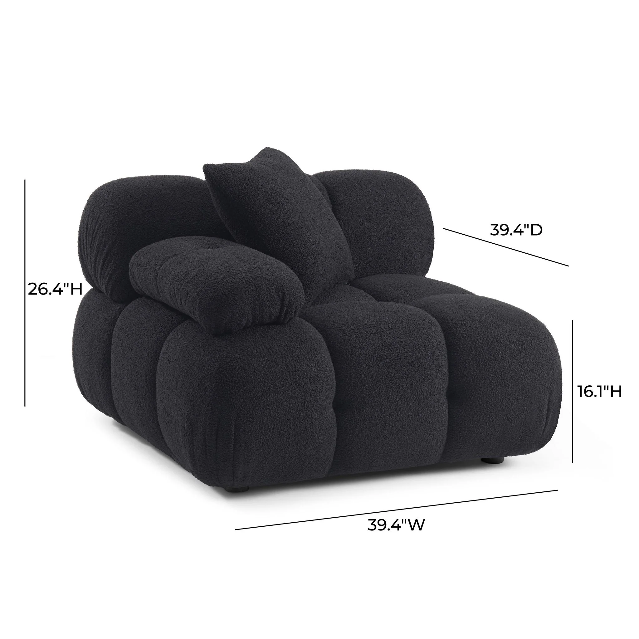 Calliope Black Vegan Shearling Modular Corner Chair - Image 8