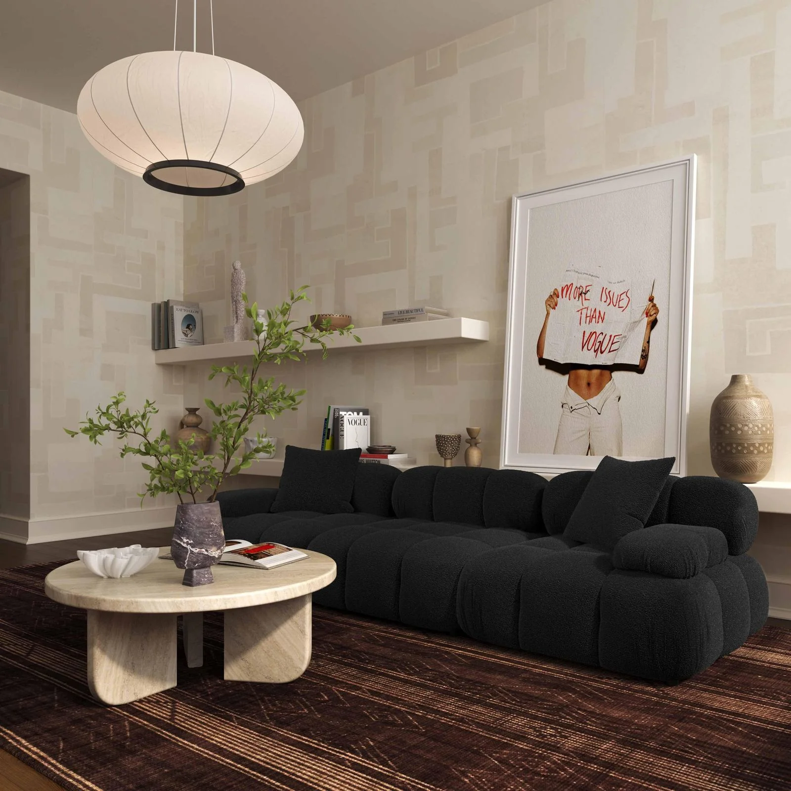 Calliope Black Vegan Shearling Modular Loveseat - Image 2