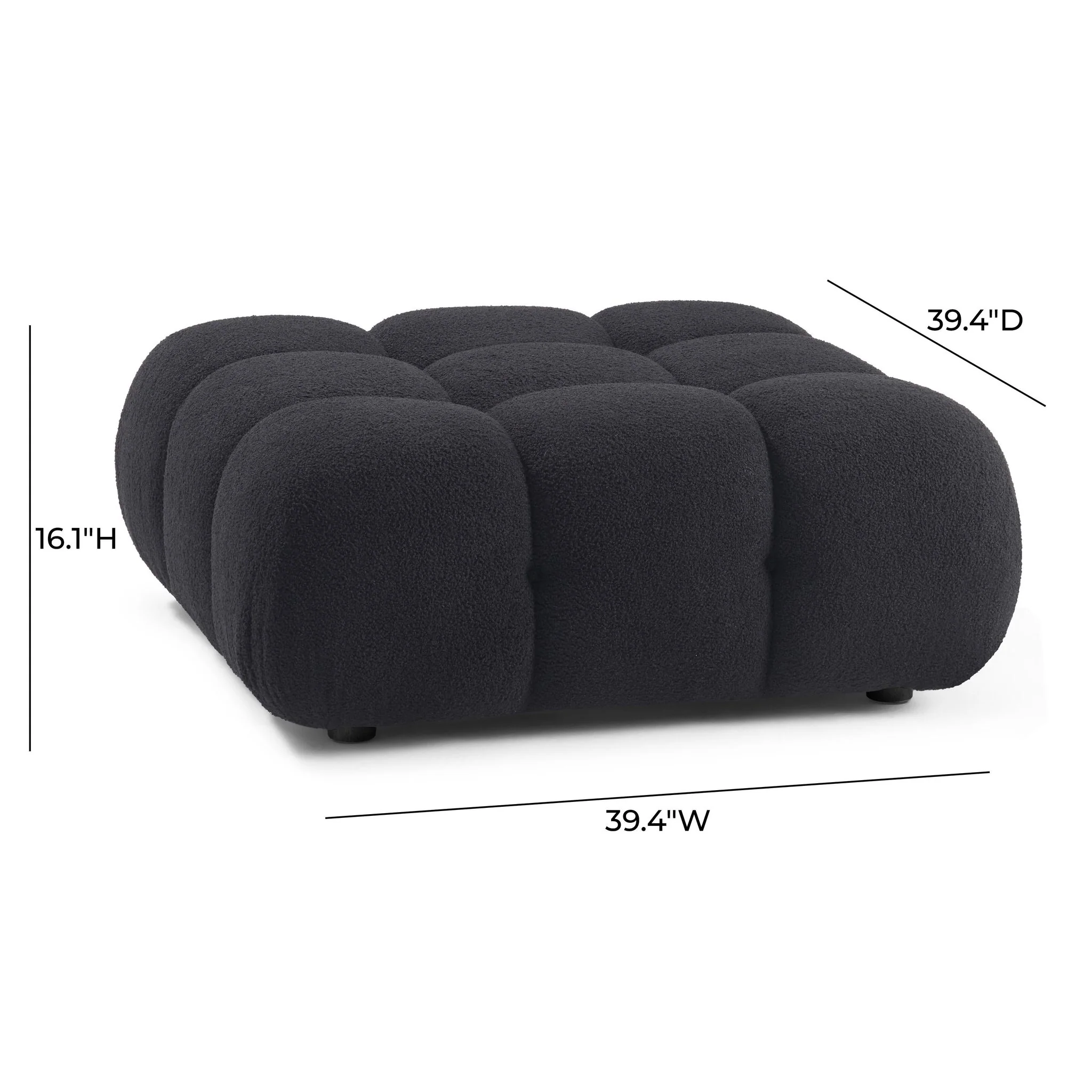 Calliope Black Vegan Shearling Modular Ottoman - Image 5