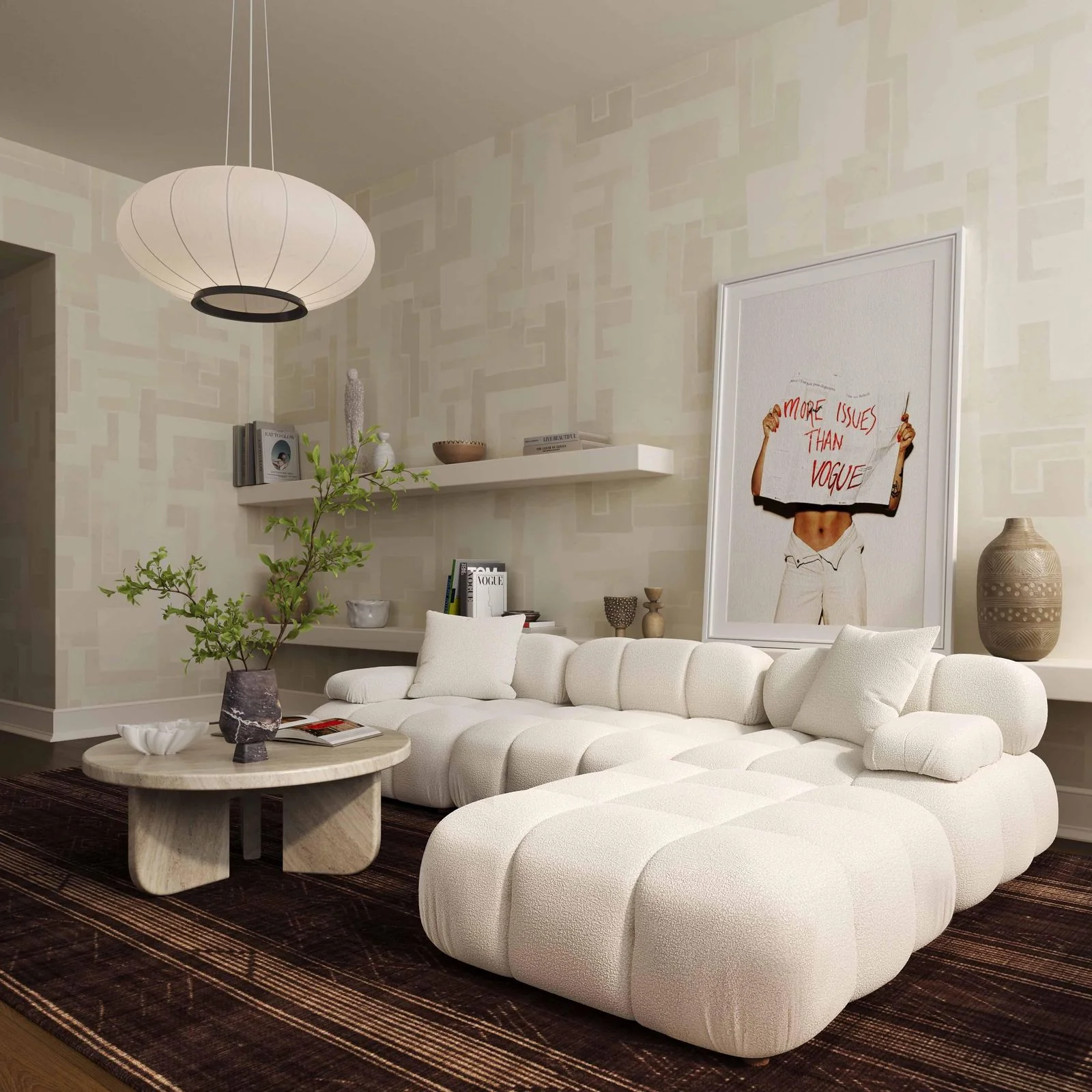 Calliope Cream Vegan Shearling 4-piece Modular Sectional - Image 2