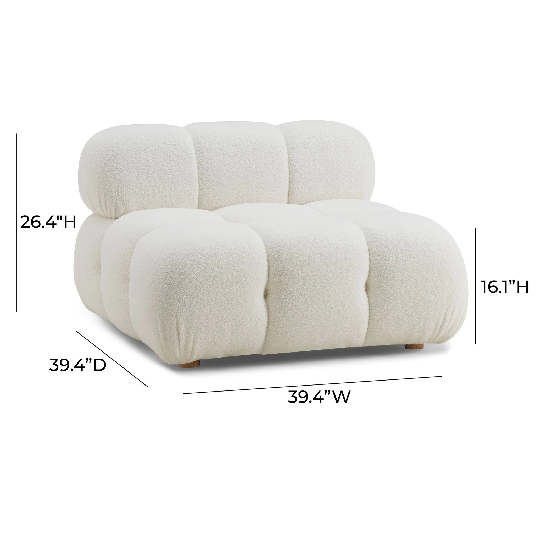 Calliope Cream Vegan Shearling Modular Armless Chair - Image 6