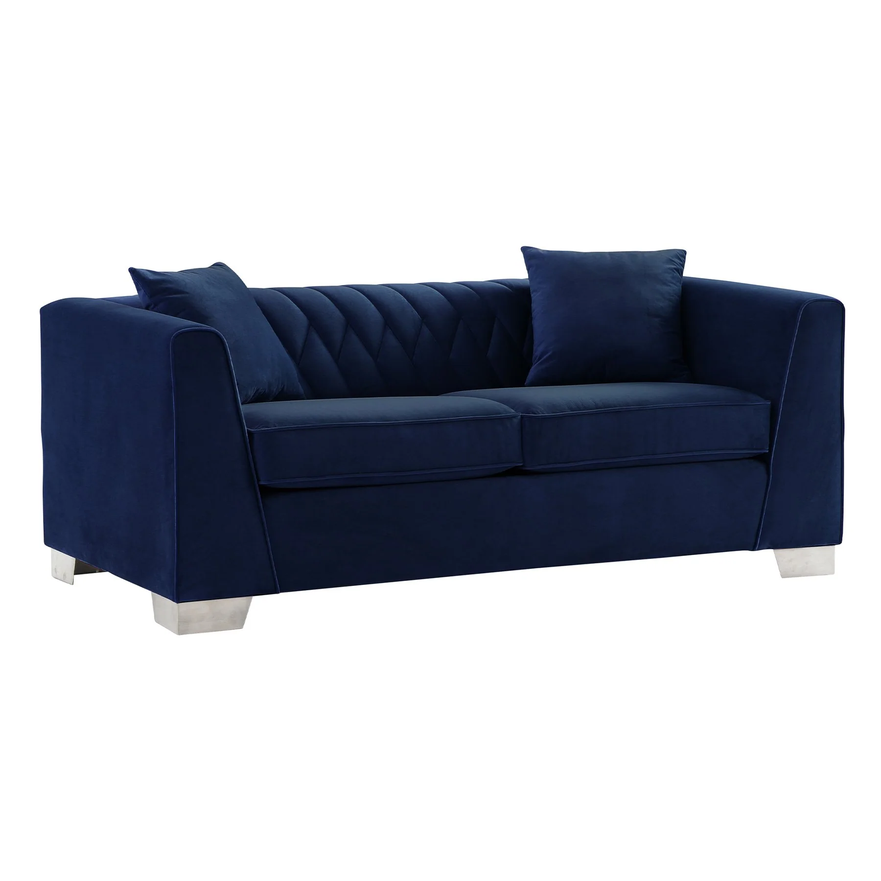 Cambridge Contemporary Loveseat in Brushed Stainless Steel and Blue Velvet - Image 2