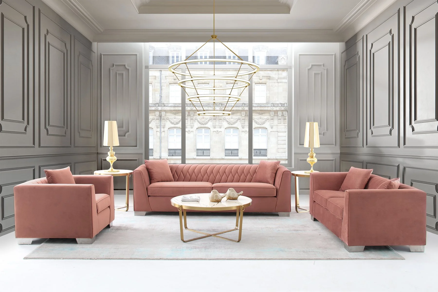 Cambridge Contemporary Loveseat in Brushed Stainless Steel and Blush Velvet - Image 4