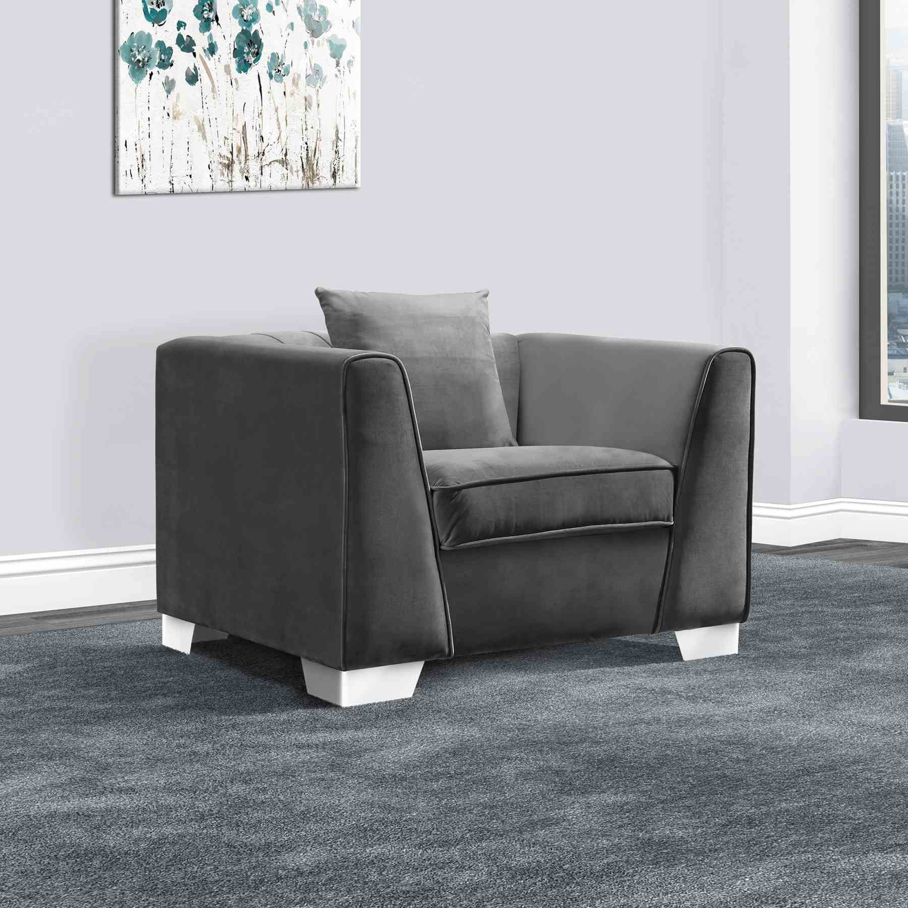Cambridge Contemporary Sofa Chair in Brushed Stainless Steel and Dark Gray Velvet - Image 2
