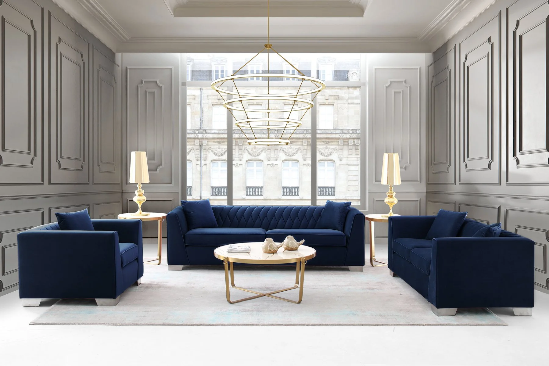 Cambridge Contemporary Sofa in Brushed Stainless Steel and Blue Velvet - Image 5