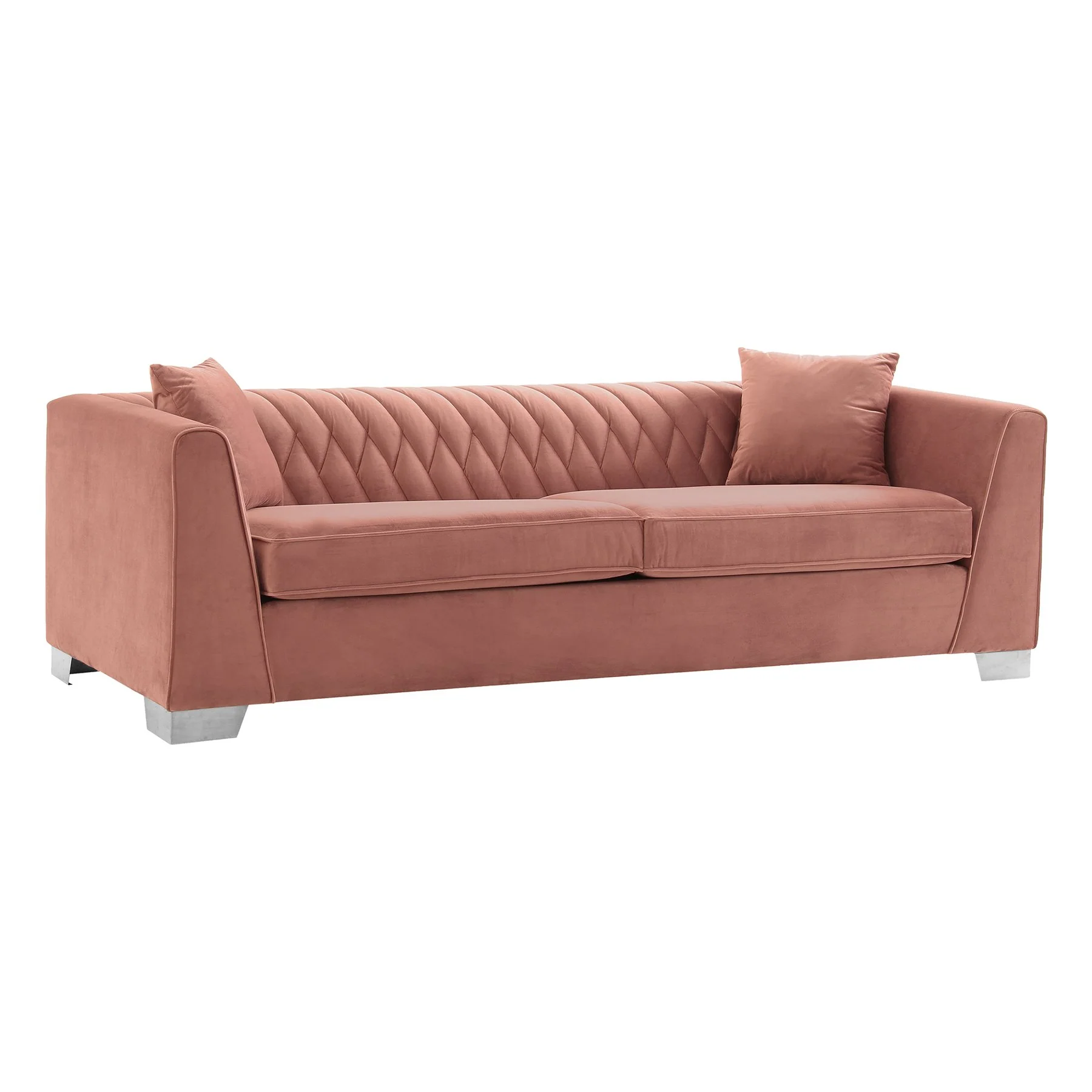 Cambridge Contemporary Sofa in Brushed Stainless Steel and Blush Velvet - Image 2