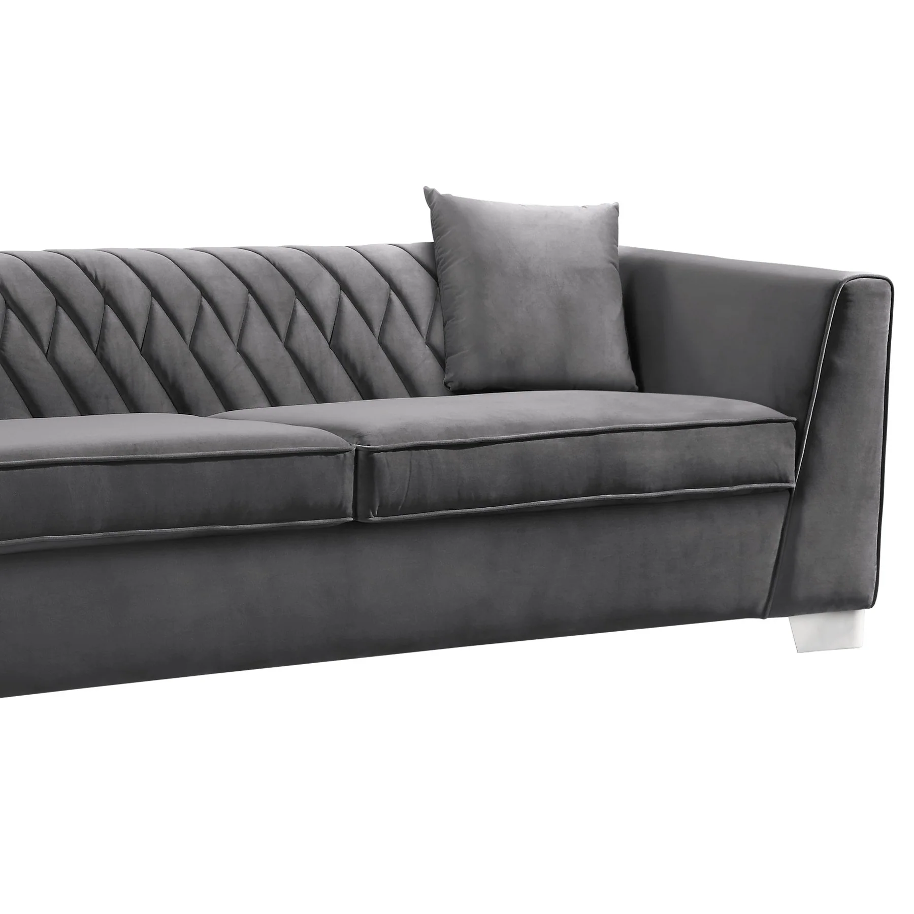Cambridge Contemporary Sofa in Brushed Stainless Steel and Dark Gray Velvet - Image 2