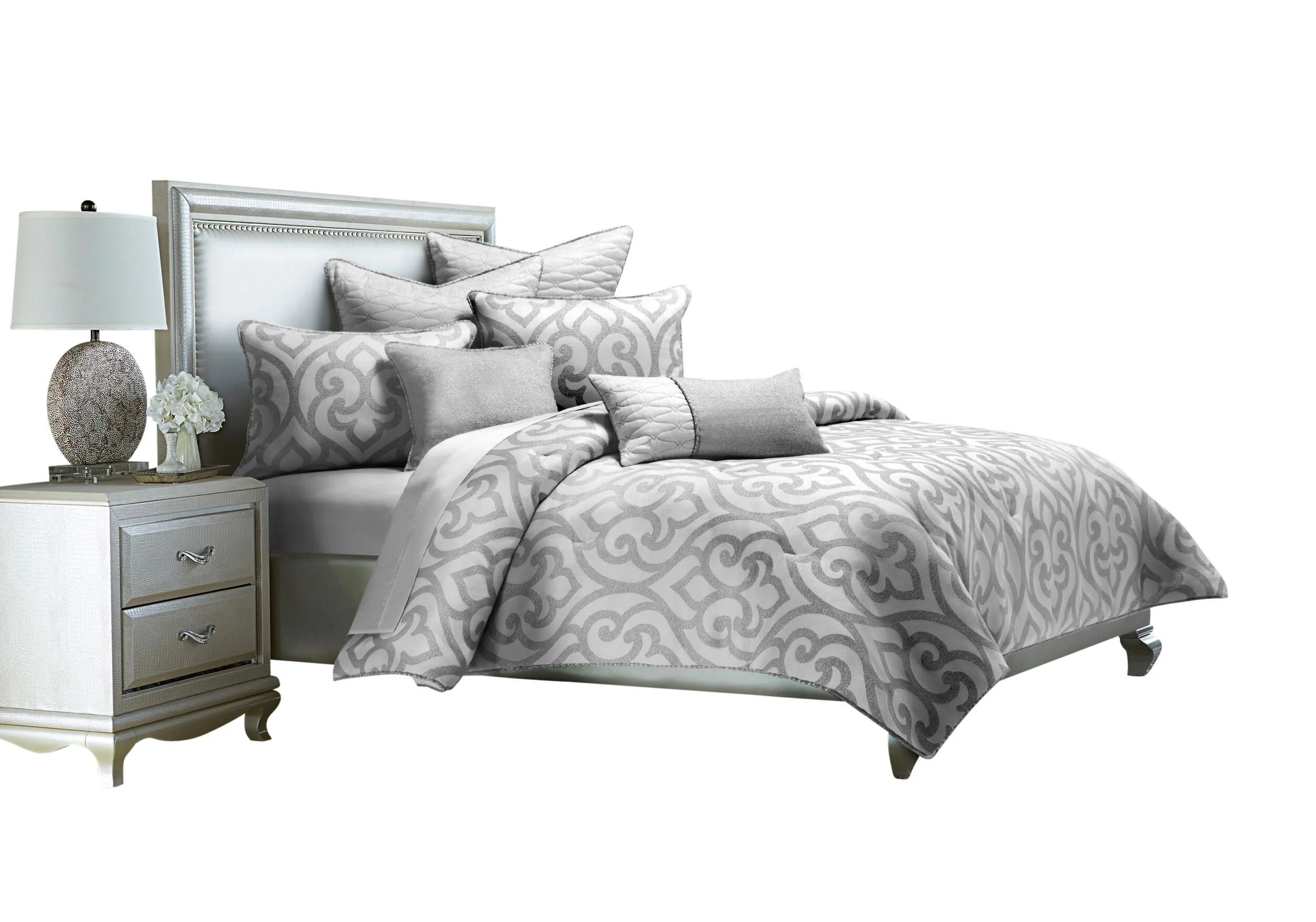 Canterbury 8-Piece King Comforter Set - Silver - Image 2