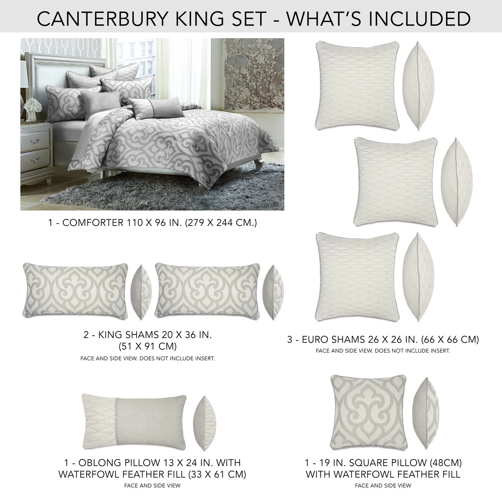 Canterbury 8-Piece King Comforter Set - Silver - Image 7
